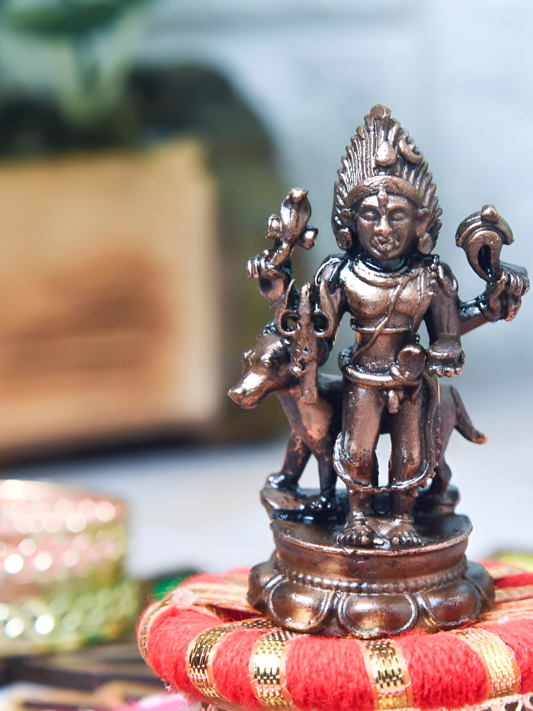 

Bhimonee Decor Copper-Toned &Brown kalabhairava Idol Showpiece