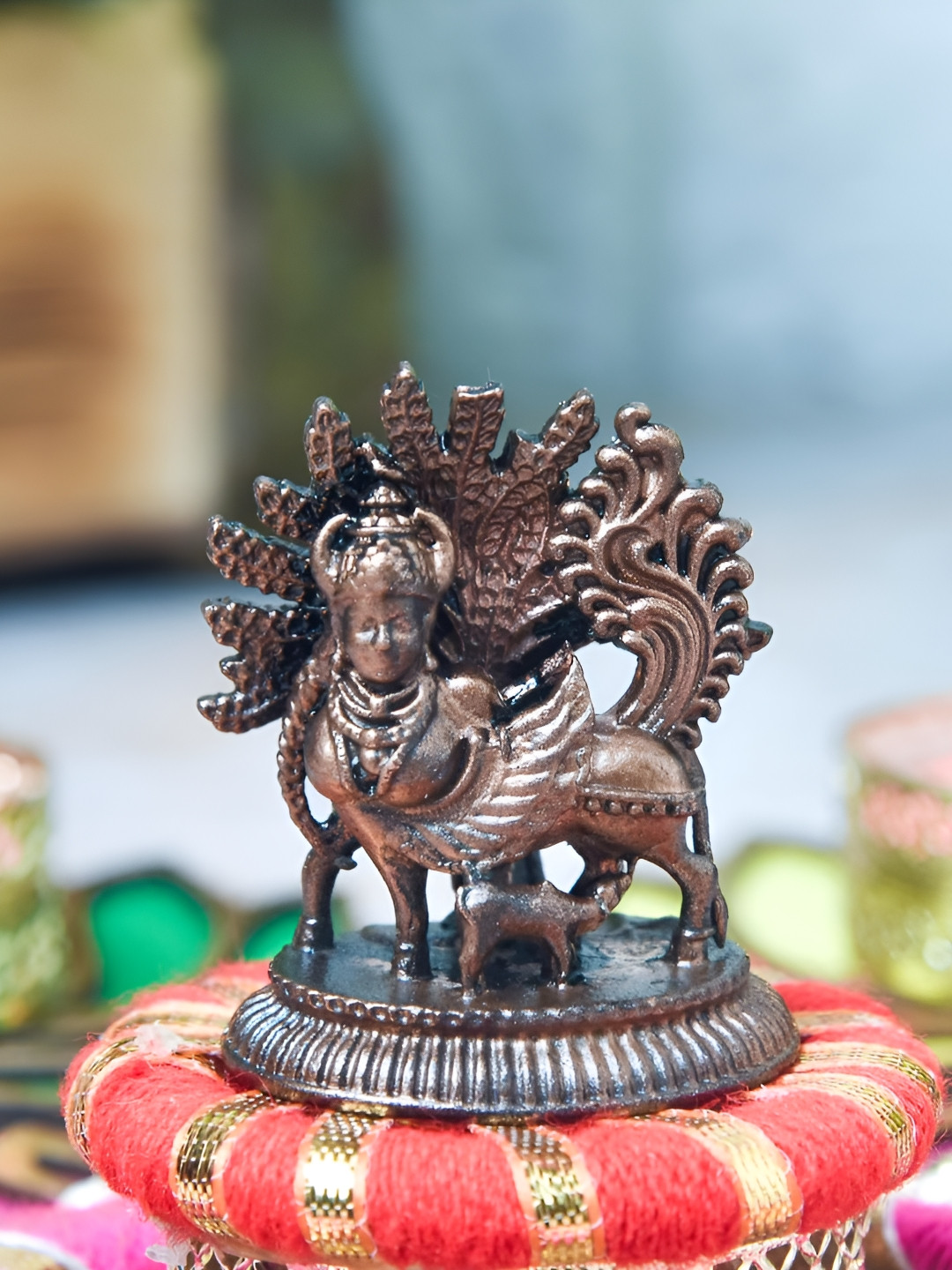 

Bhimonee Decor Copper-Toned &Brown Kamadenu With Tree Idol Showpiece