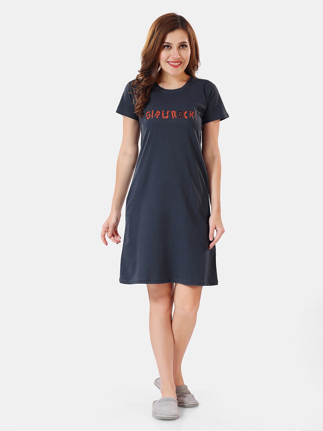 

Be You Typographic Printed T-shirt Nightdress, Grey