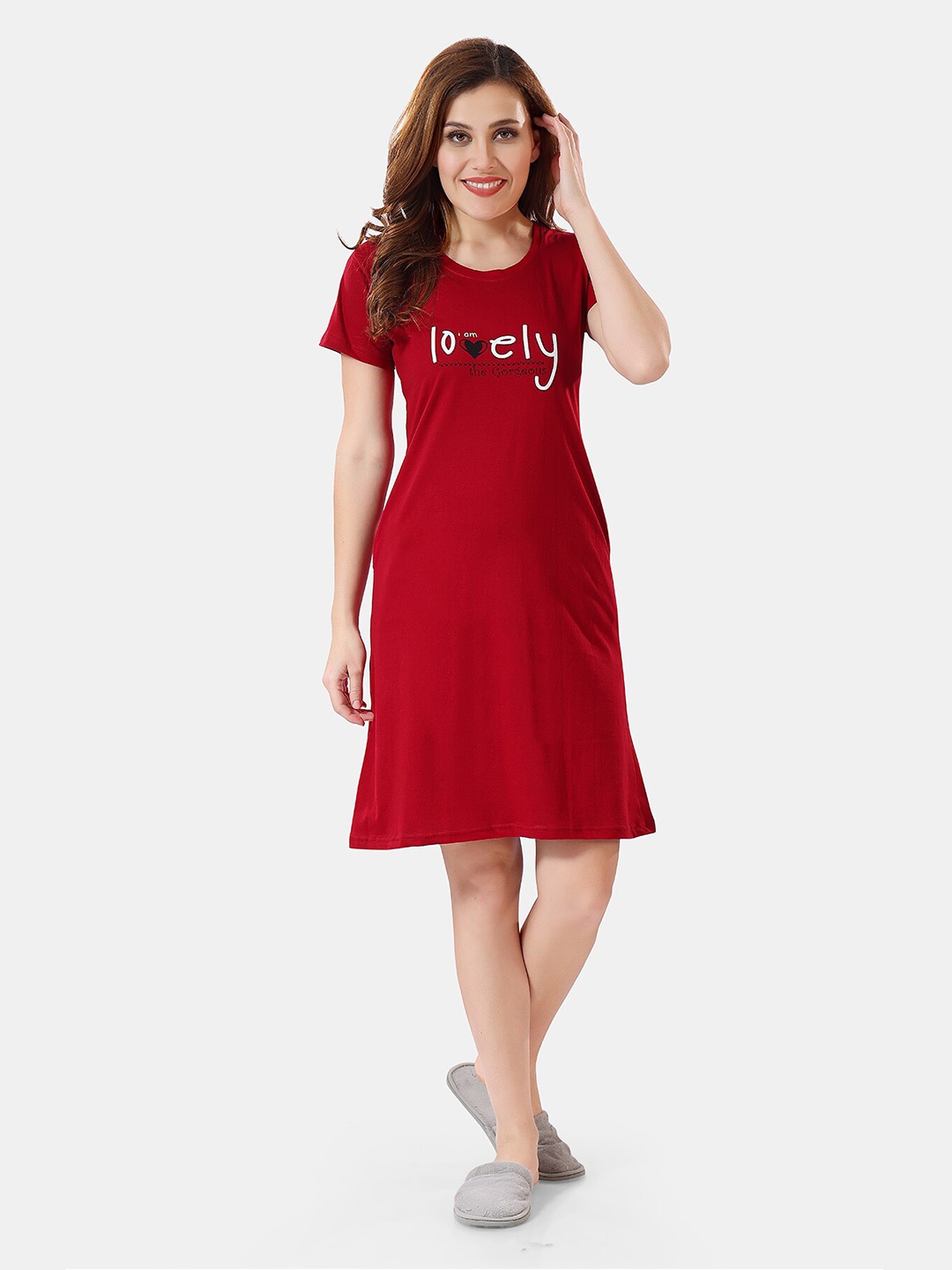 

Be You Typographic Printed T-shirt Nightdress, Red