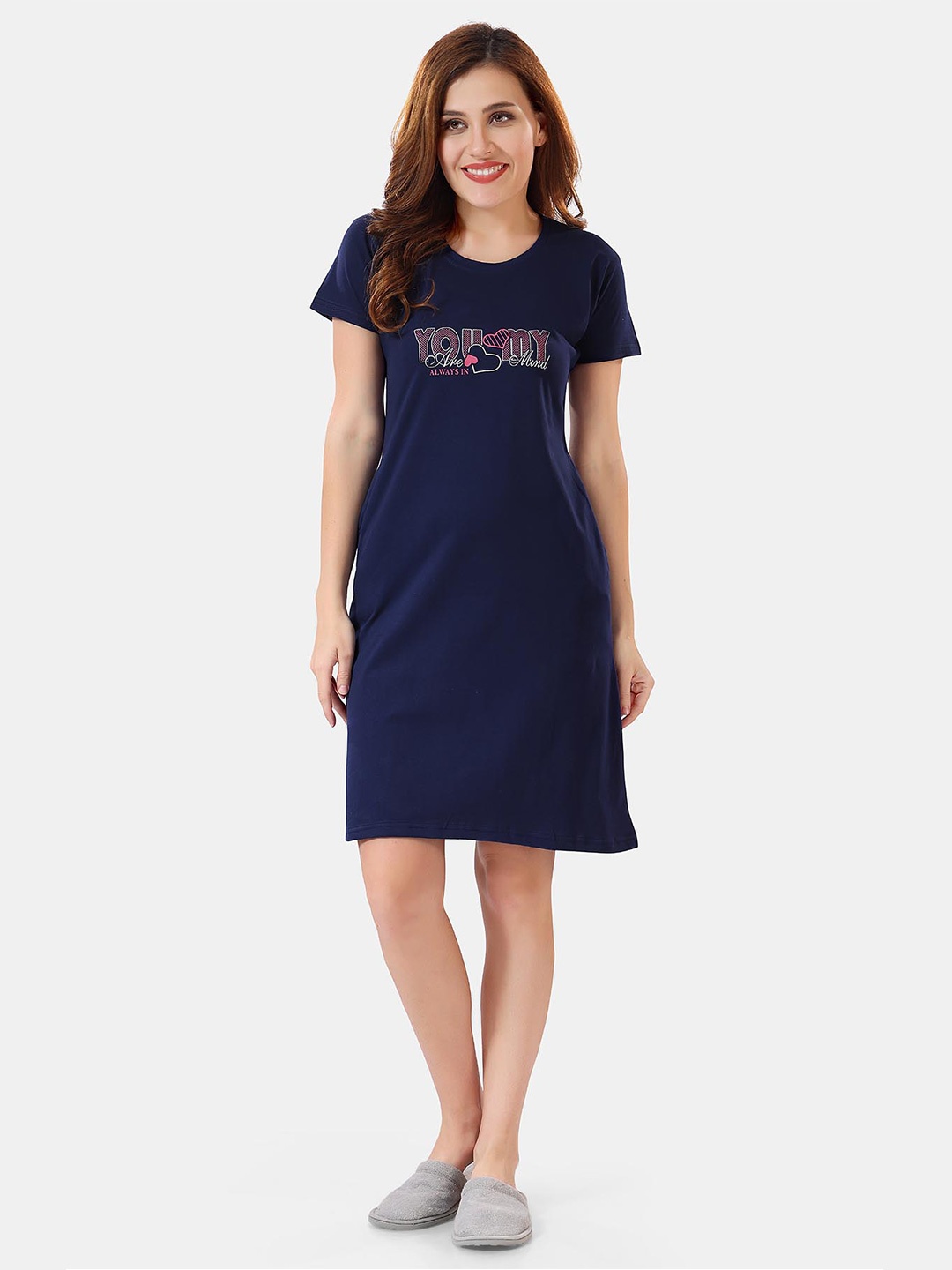 

Be You Typographic Printed T-shirt Nightdress, Navy blue