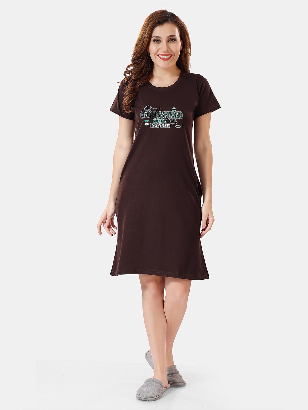 

Be You Typographic Printed T-shirt Nightdress, Brown