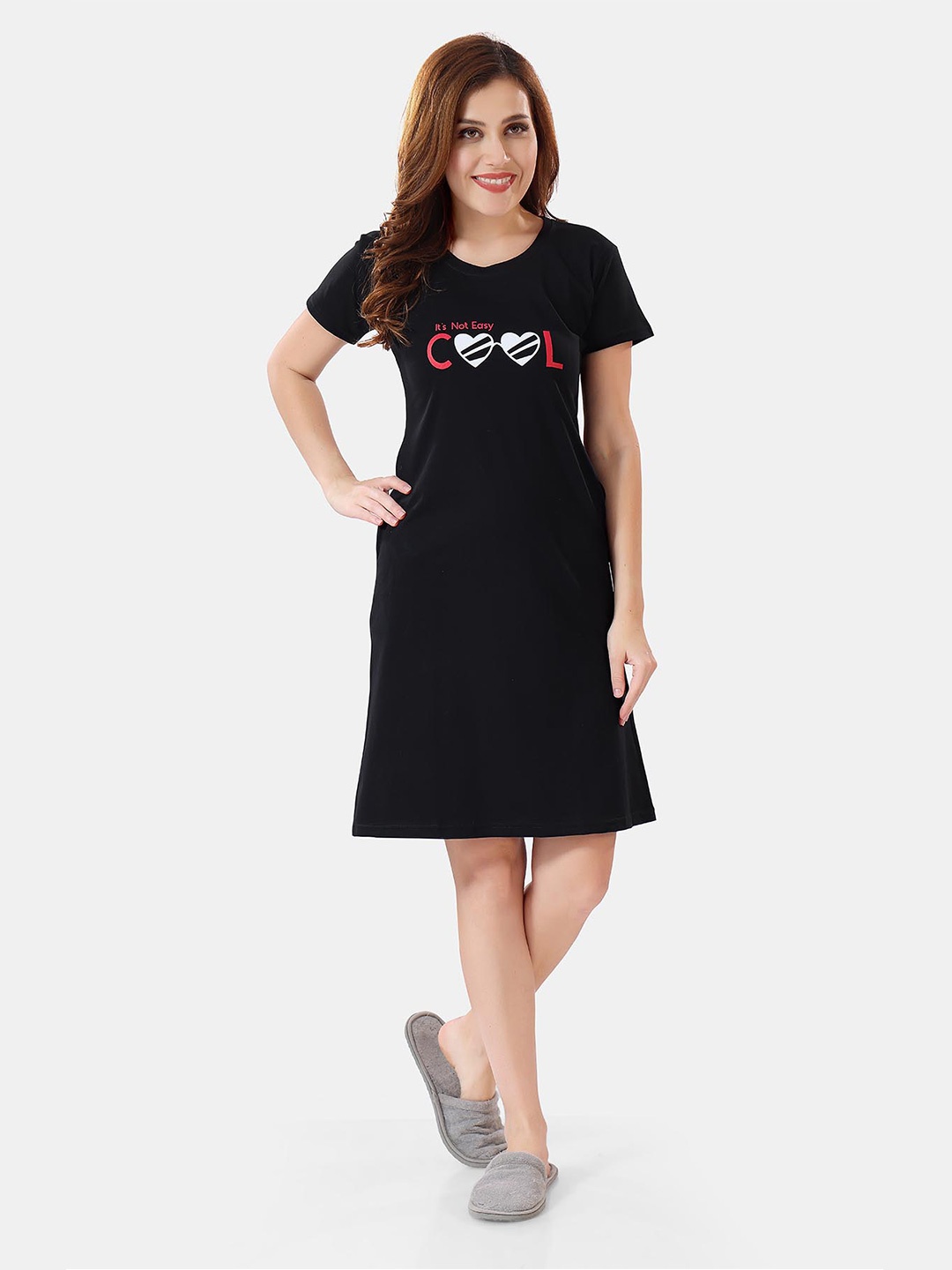 

Be You Typographic Printed T-shirt Nightdress, Black