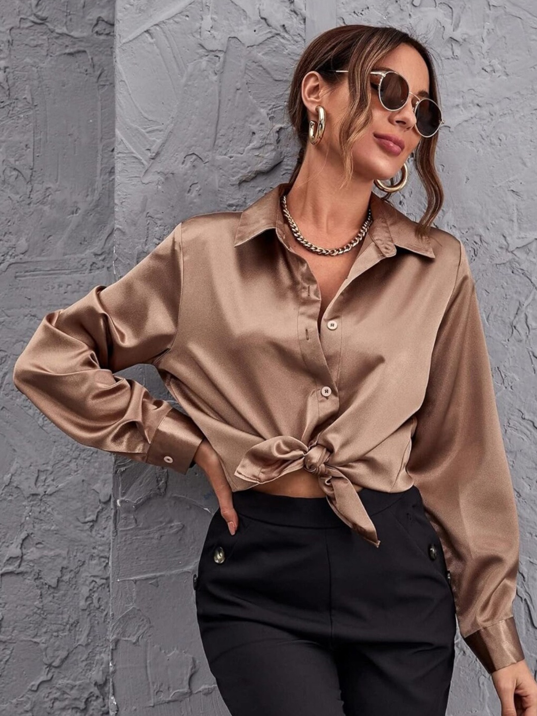 

Popwings Relaxed Spread Collar Casual Shirt, Gold