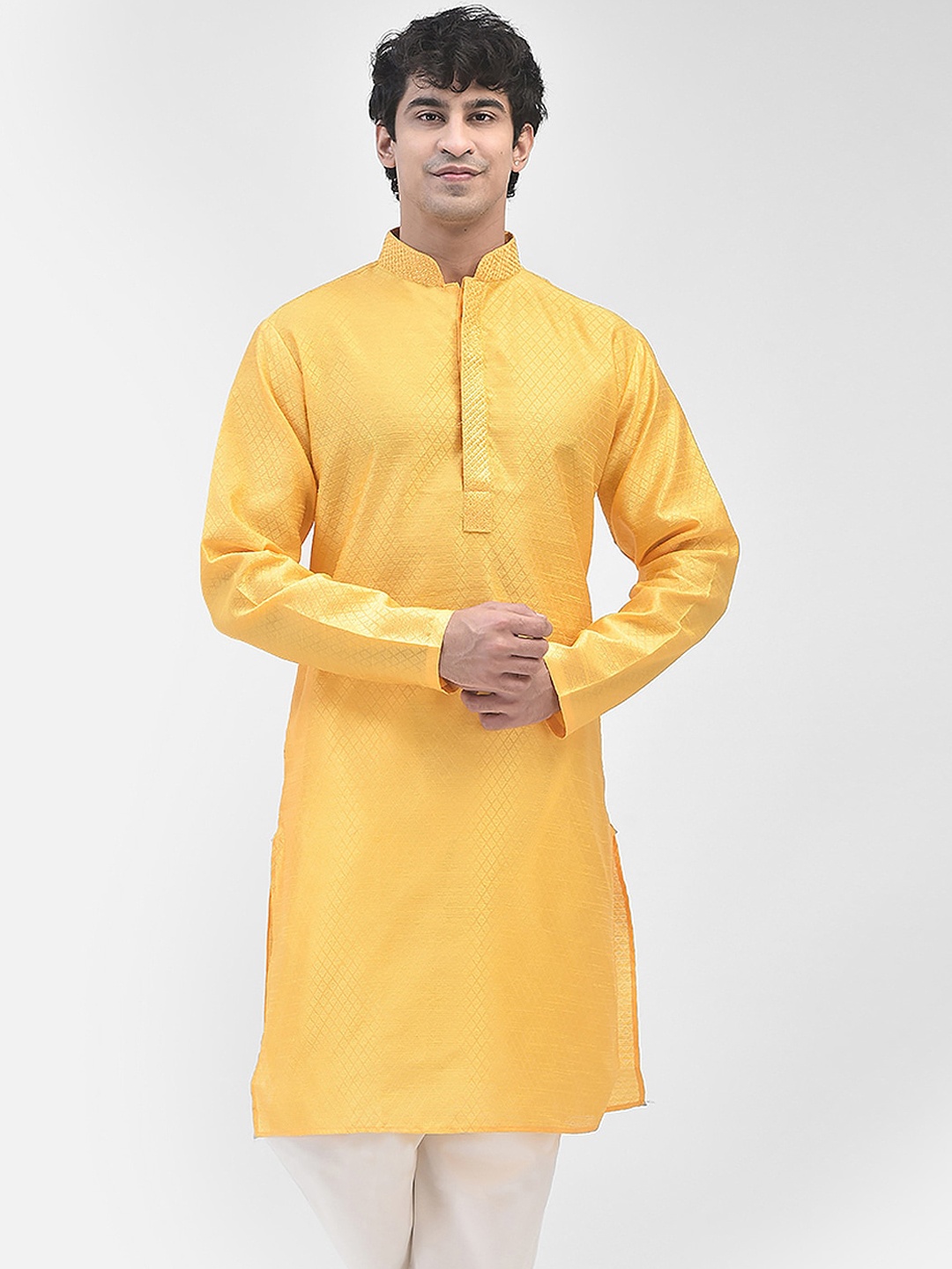 

SG LEMAN Mandarin Collar Cotton Kurta, Yellow