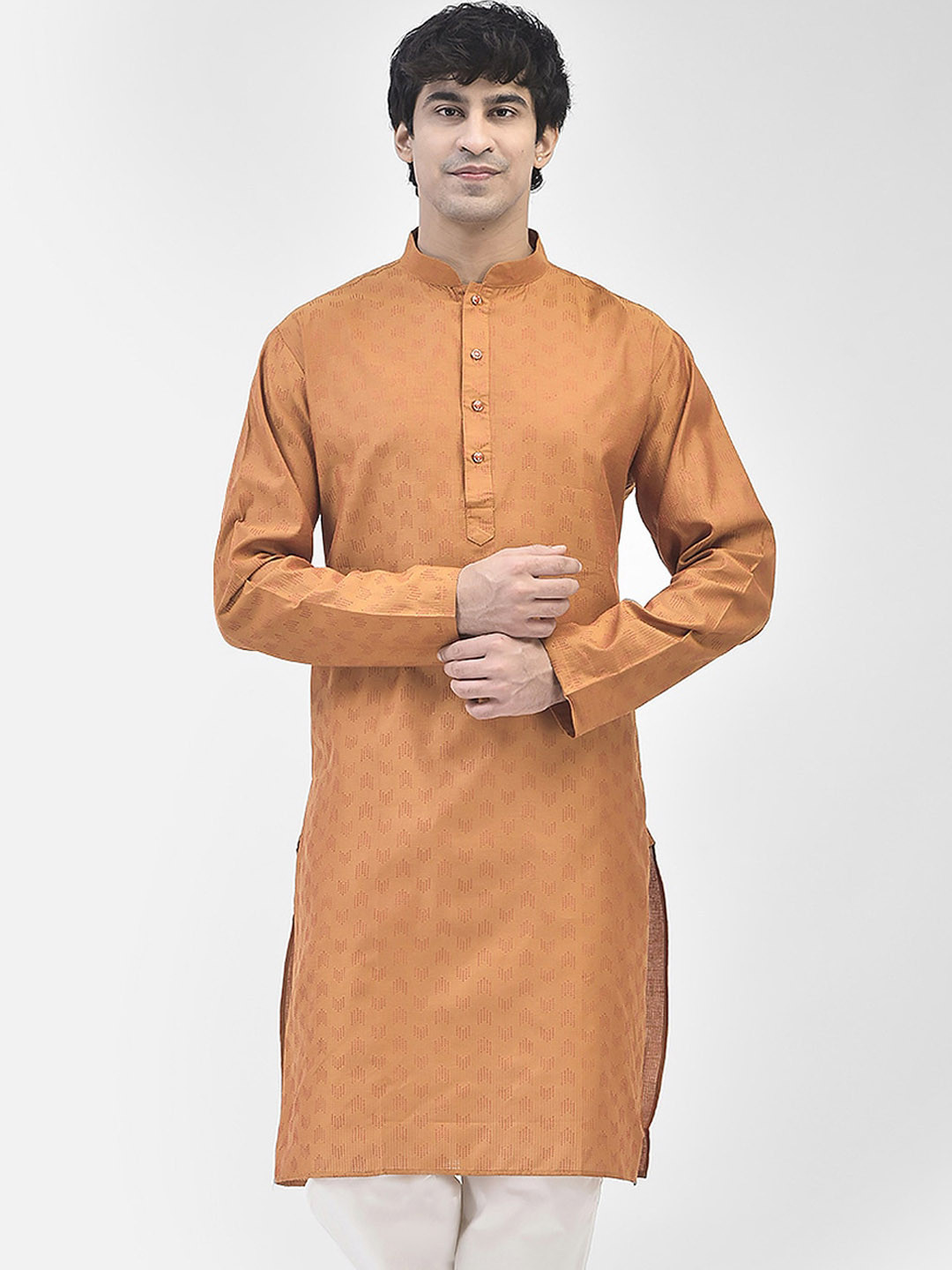 

SG LEMAN Ethnic Motifs Embroidered Pure Cotton Straight Kurta, Rust