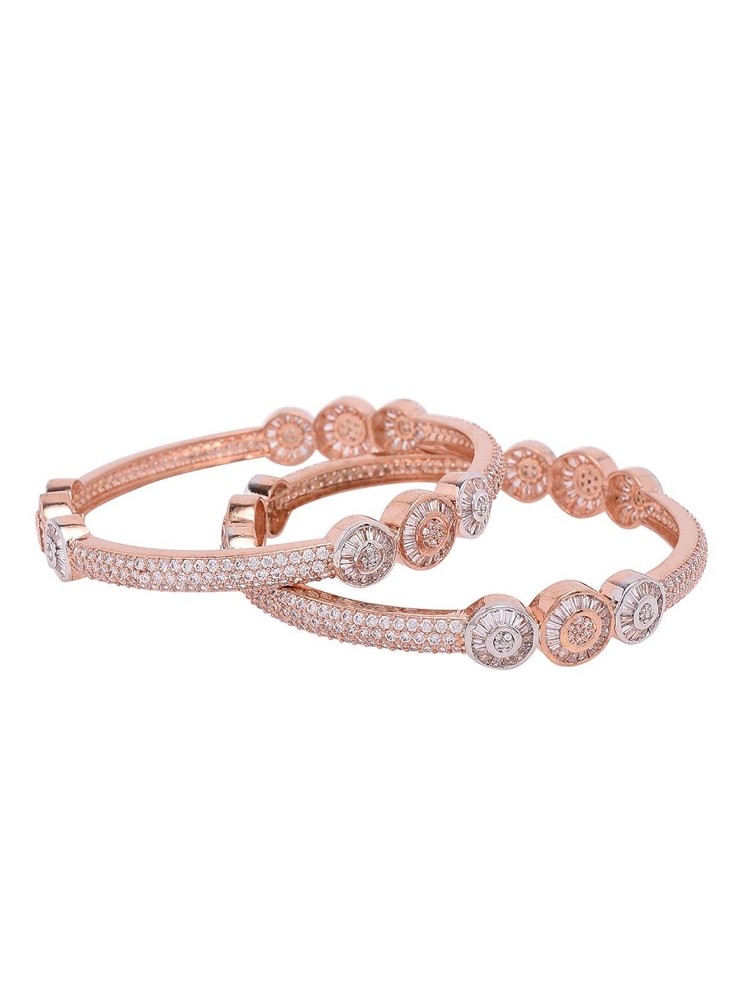 

RATNAVALI JEWELS Set of 2 Rose Gold-Plated AD-Stone Studded Bangles