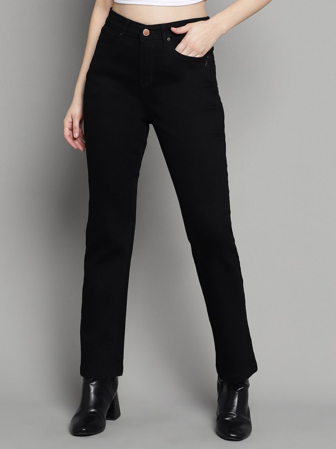 

Xpose Women Comfort Straight Fit High-Rise Clean Look Stretchable Jeans, Black