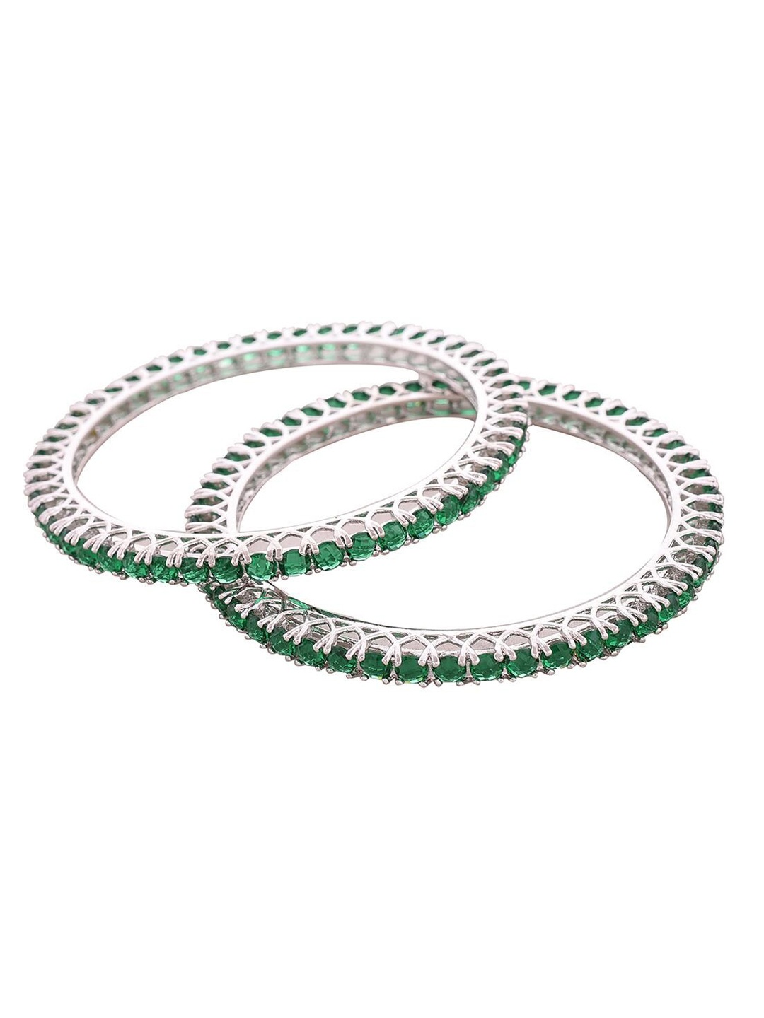 

RATNAVALI JEWELS Set Of 2 Silver-Plated AD-Studded Bangles