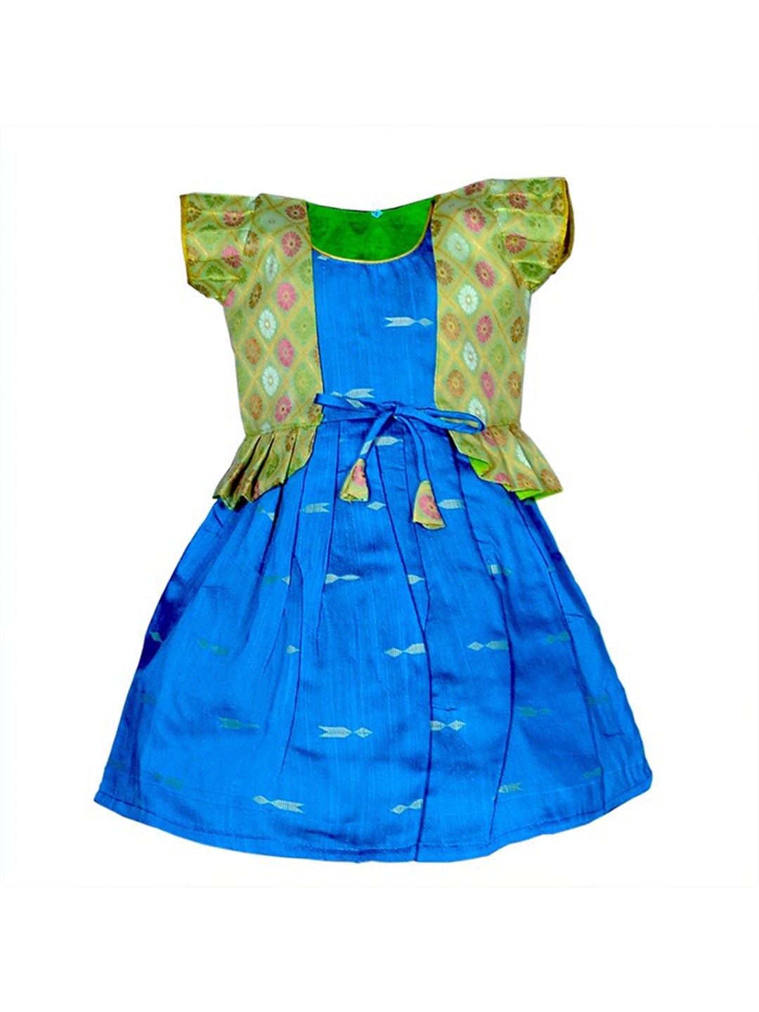

BAESD Girls Woven Design Silk Cotton Fit & Flare Ethnic Dress with Shrug, Blue