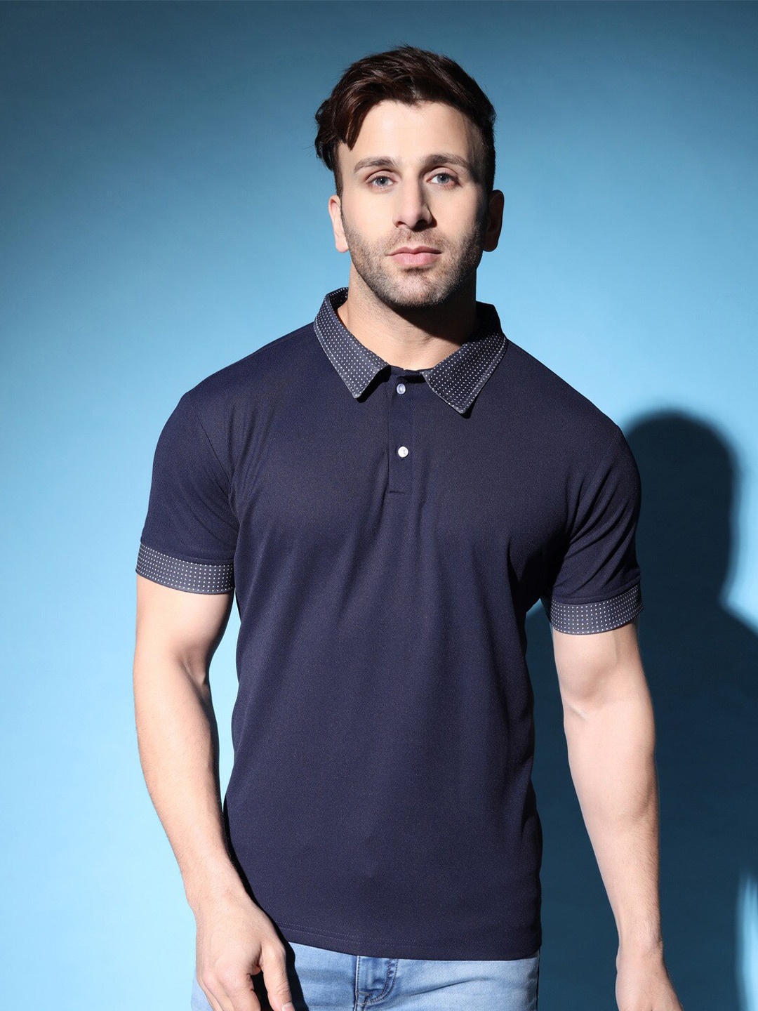 

GRECIILOOKS Polo Collar Cotton T-shirt, Navy blue