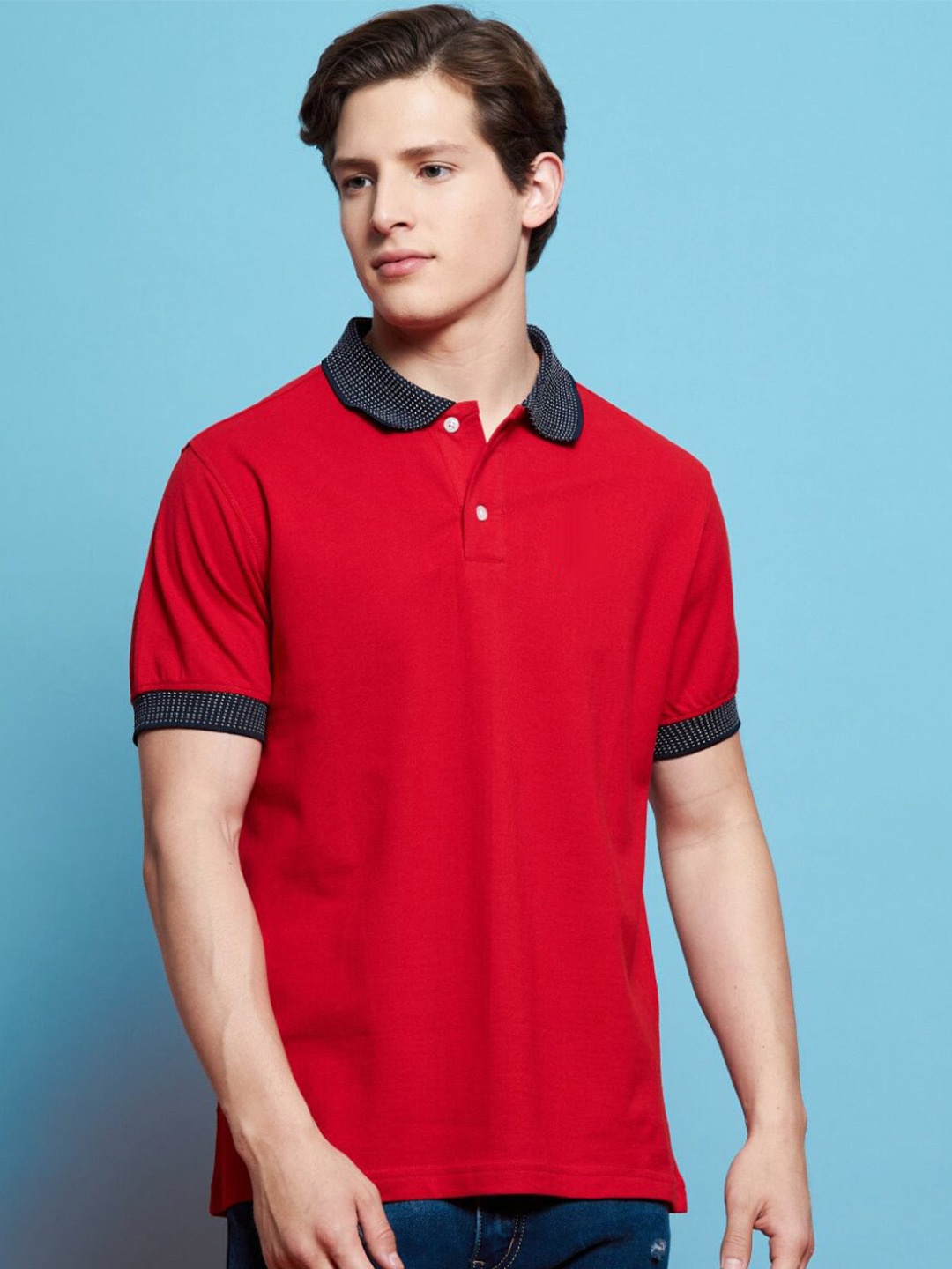 

GRECIILOOKS Polo Collar Cotton T-shirt, Red