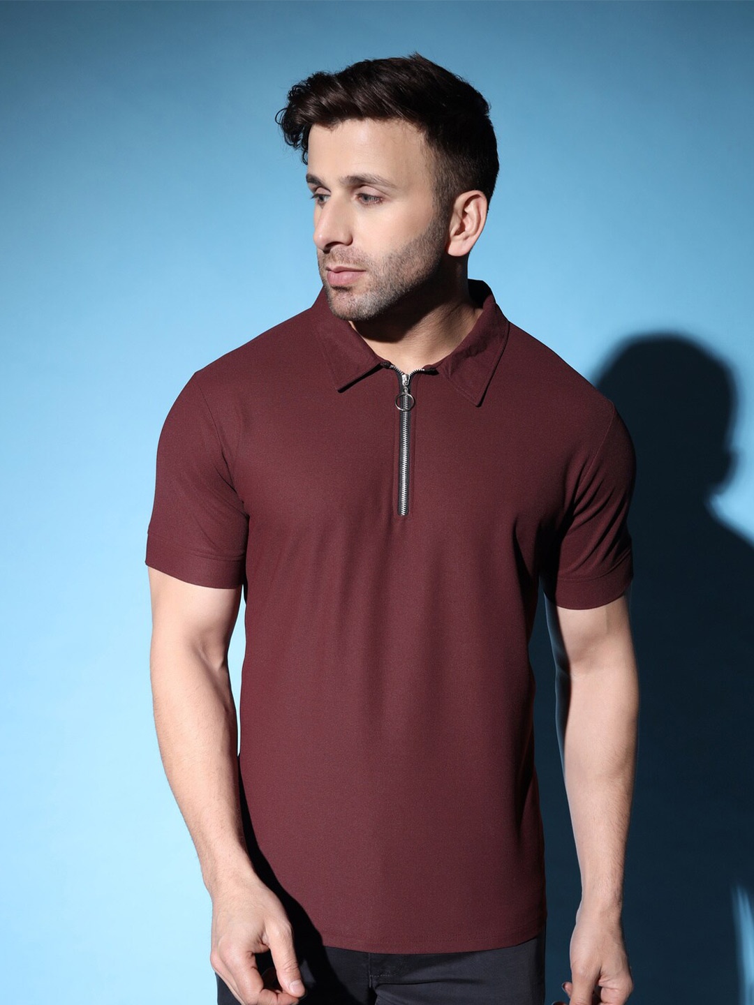 

GRECIILOOKS Polo Collar Cotton T-shirt, Maroon