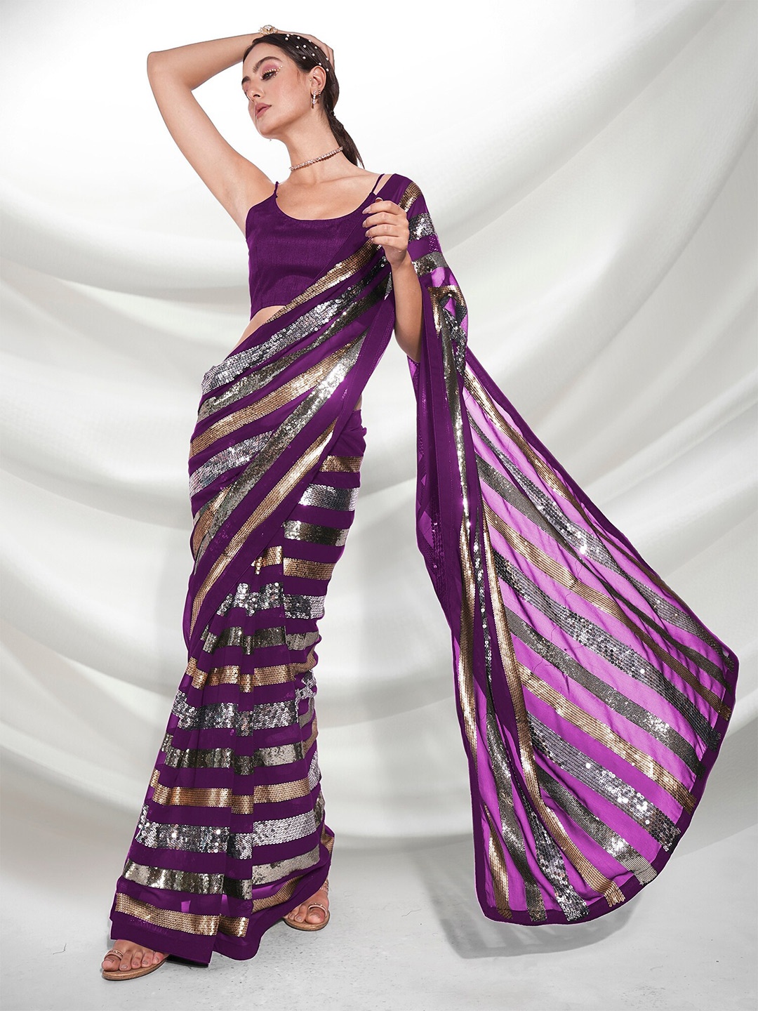 

Kalista Sequin Embellished Pure Georgette Saree, Purple