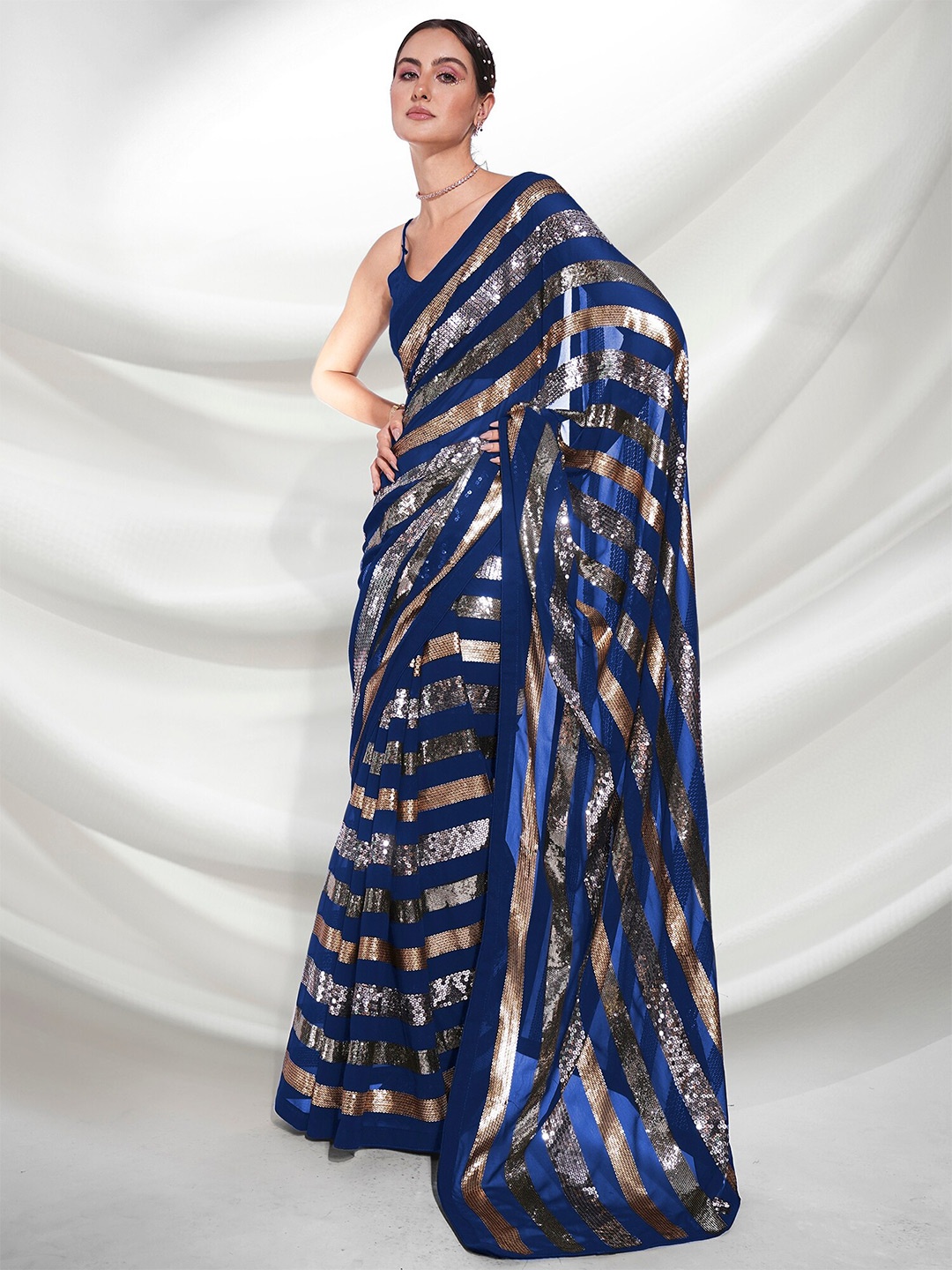 

Kalista Sequin Embellished Pure Georgette Saree, Teal
