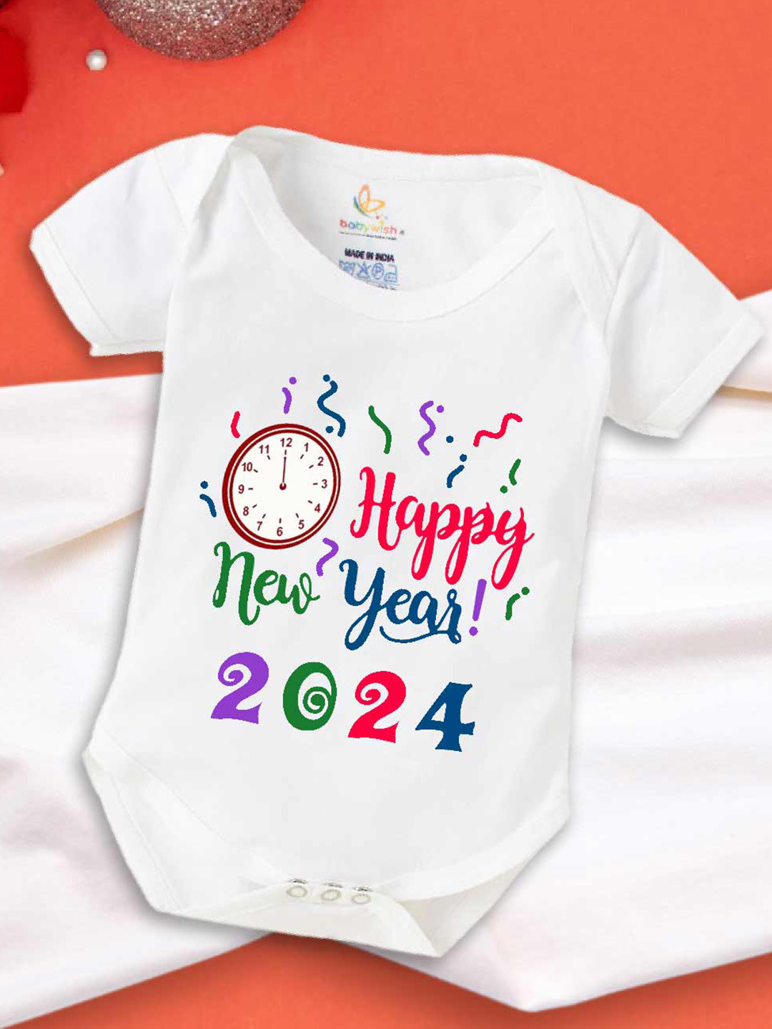 

Babywish Infants New Year Printed Cotton Bodysuit, White