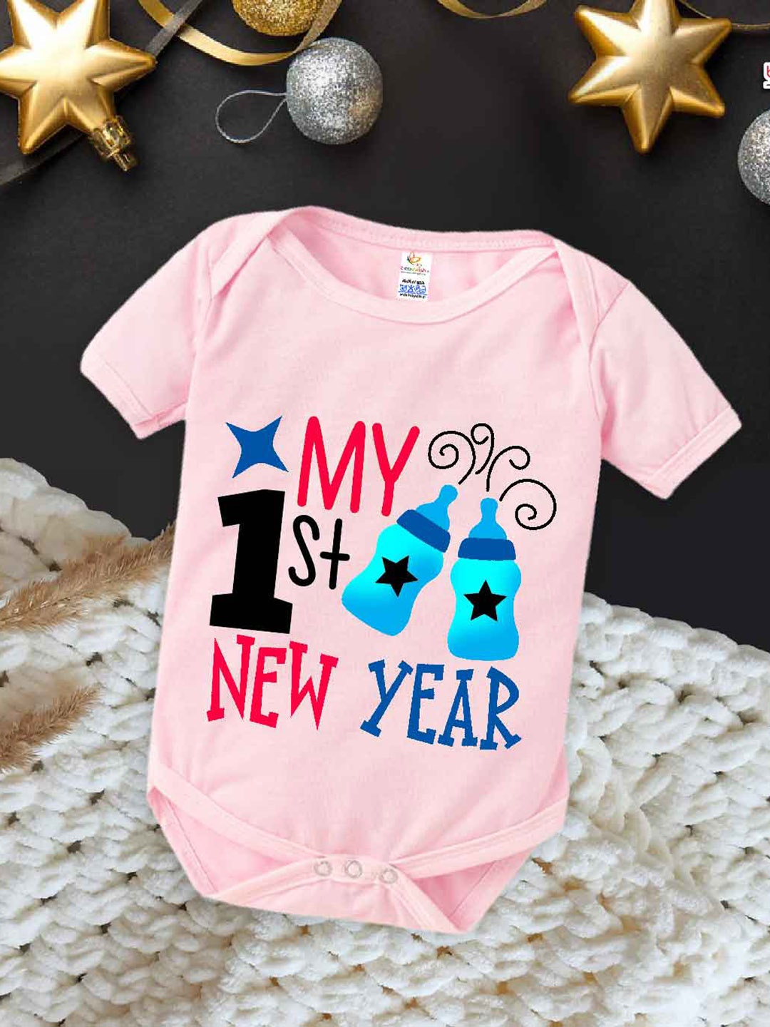 

Babywish Infants New Year Printed Cotton Bodysuit, Pink