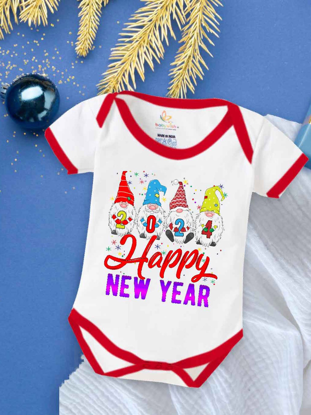 

Babywish Infants New Year Printed Cotton Bodysuit, White
