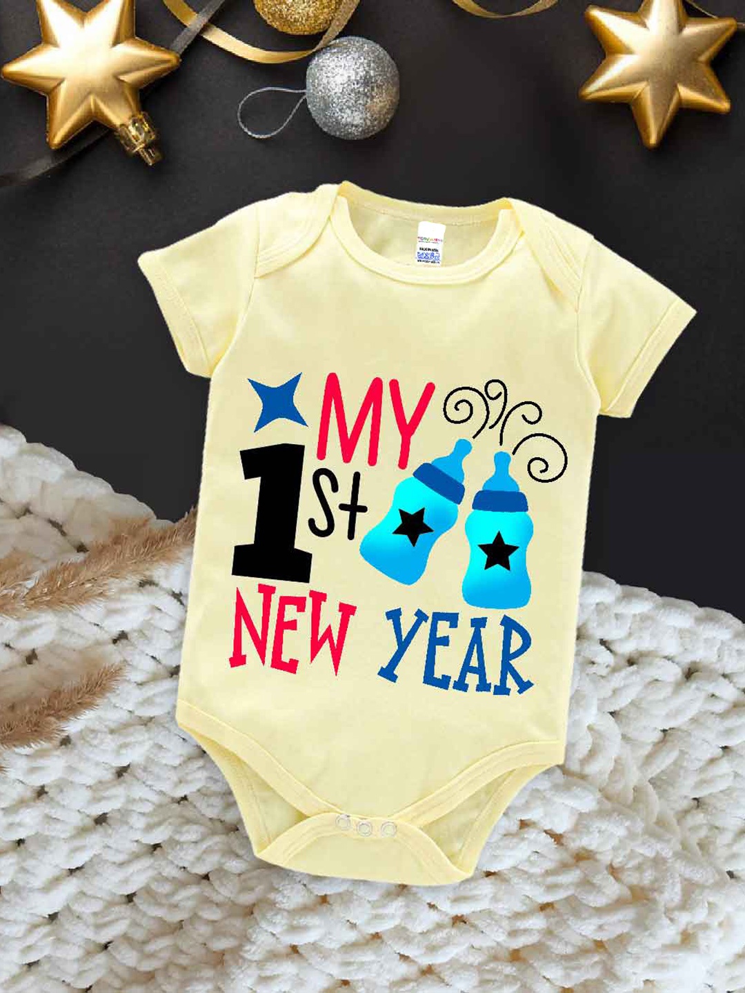 

Babywish Infants New Year Printed Cotton Bodysuit, Yellow