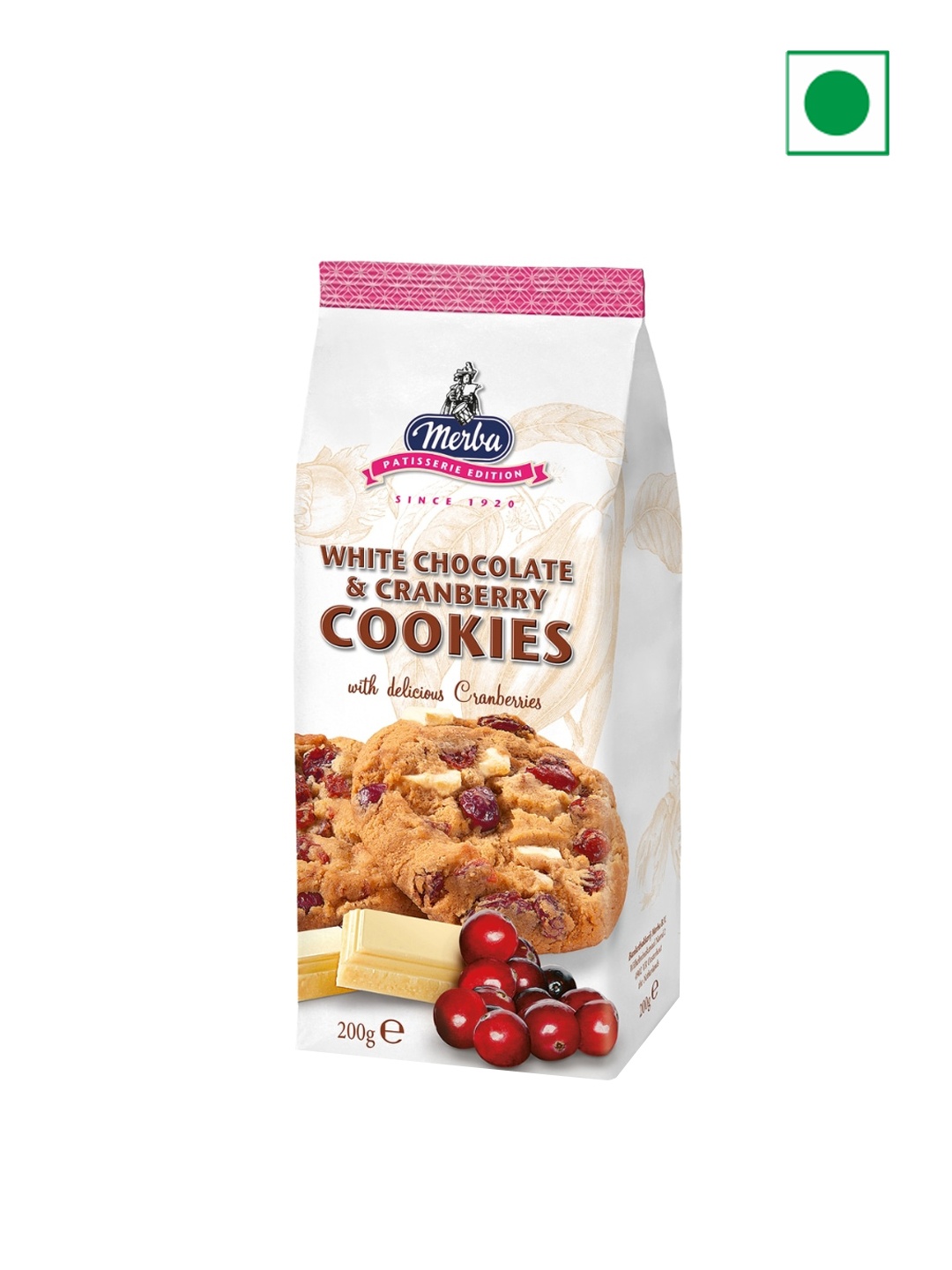 

Merba Patisserie Chocolate & Cranberry Cookies 200g, White