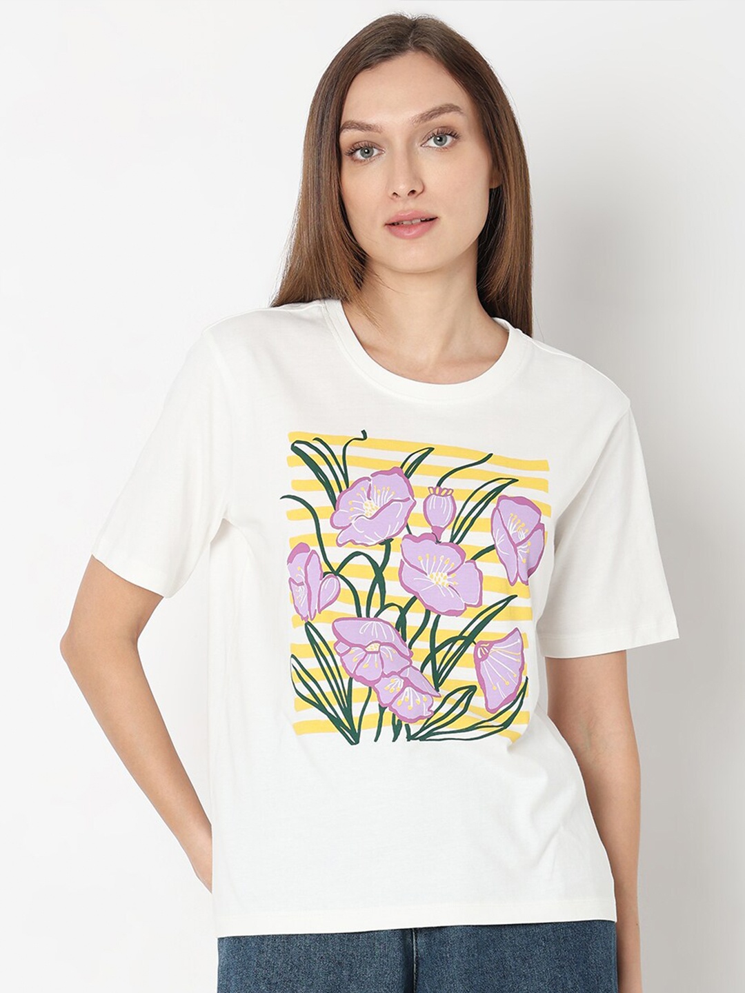 

Vero Moda Graphic Printed Cotton T-shirt, White