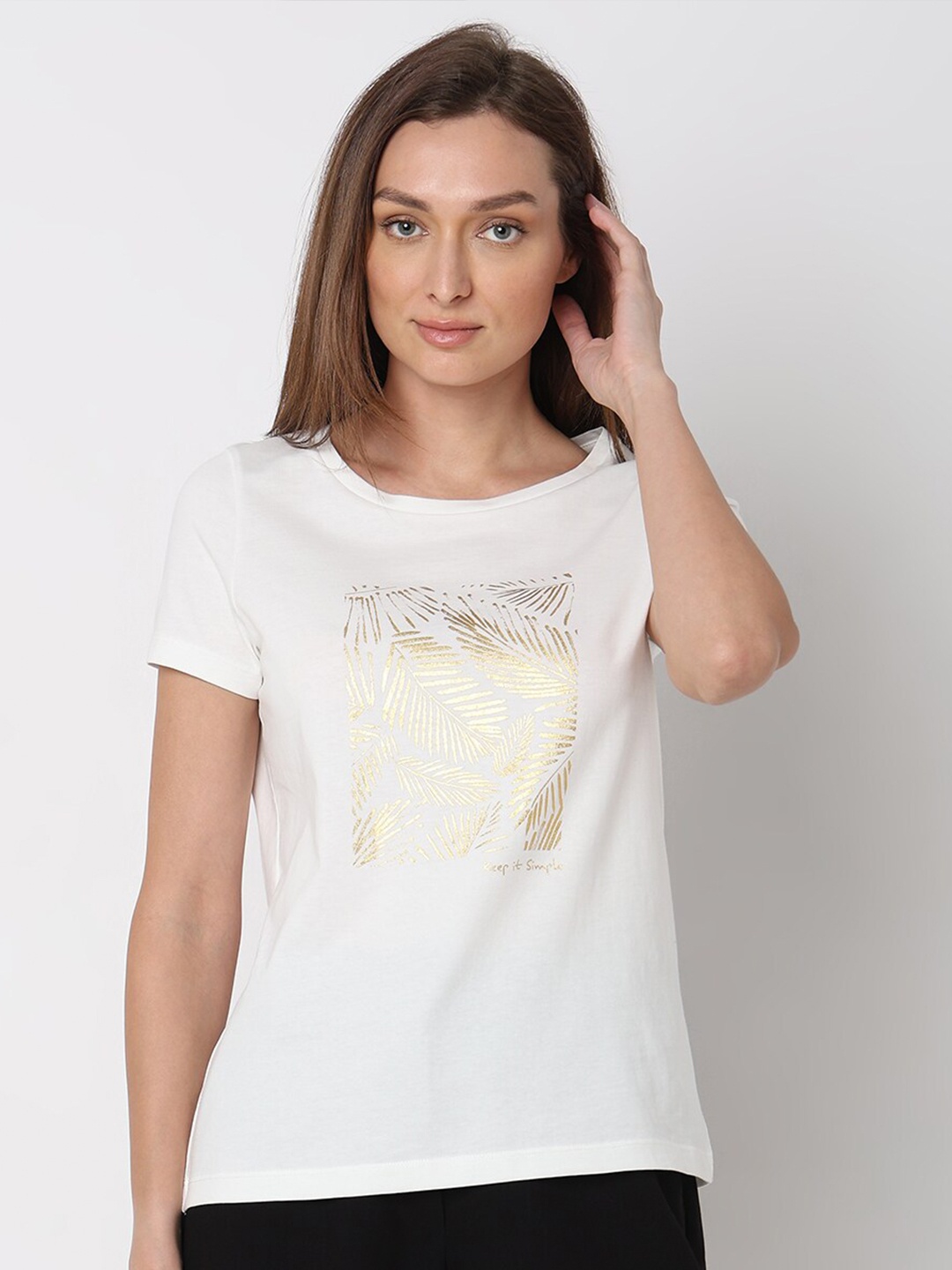 

Vero Moda Graphic Printed Round Neck Short Sleeves Cotton Regular T-shirt, White