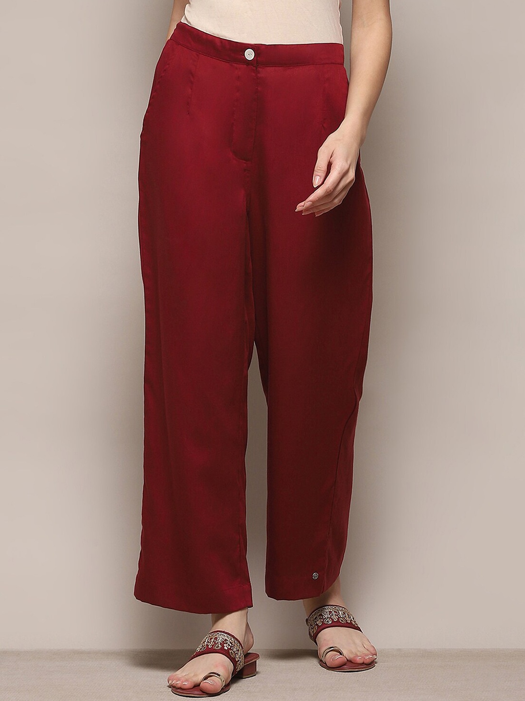 

Biba Women Relaxed Straight Leg Cotton Parallel Trousers, Red