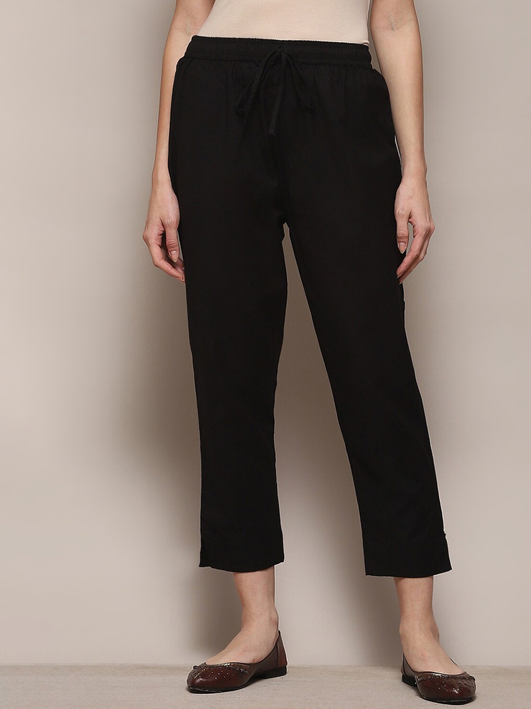 

Biba Women Relaxed Straight Leg Cropped Cotton Trousers, Black