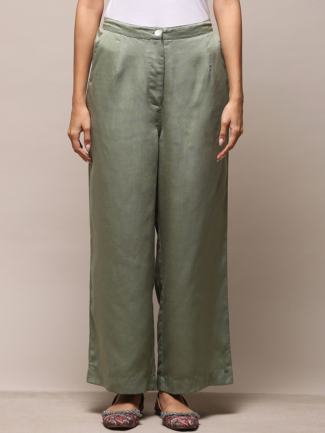 

Biba Women Relaxed Straight Leg Cotton Parallel Trousers, Green