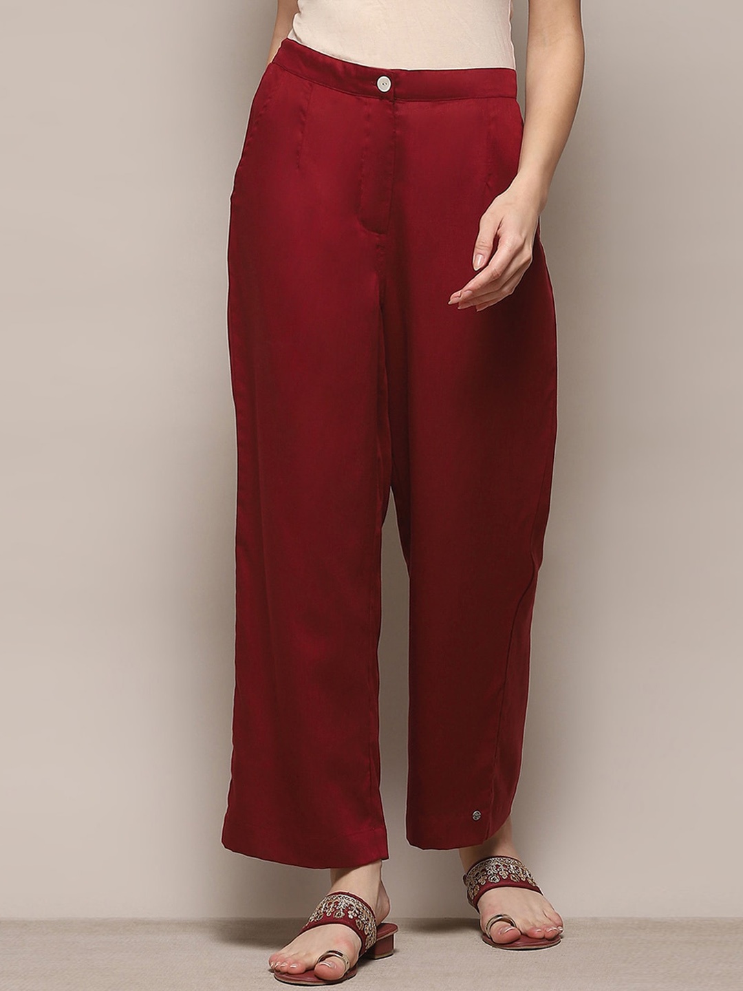 

Biba Women Relaxed Straight Leg Cotton Parallel Trousers, Red