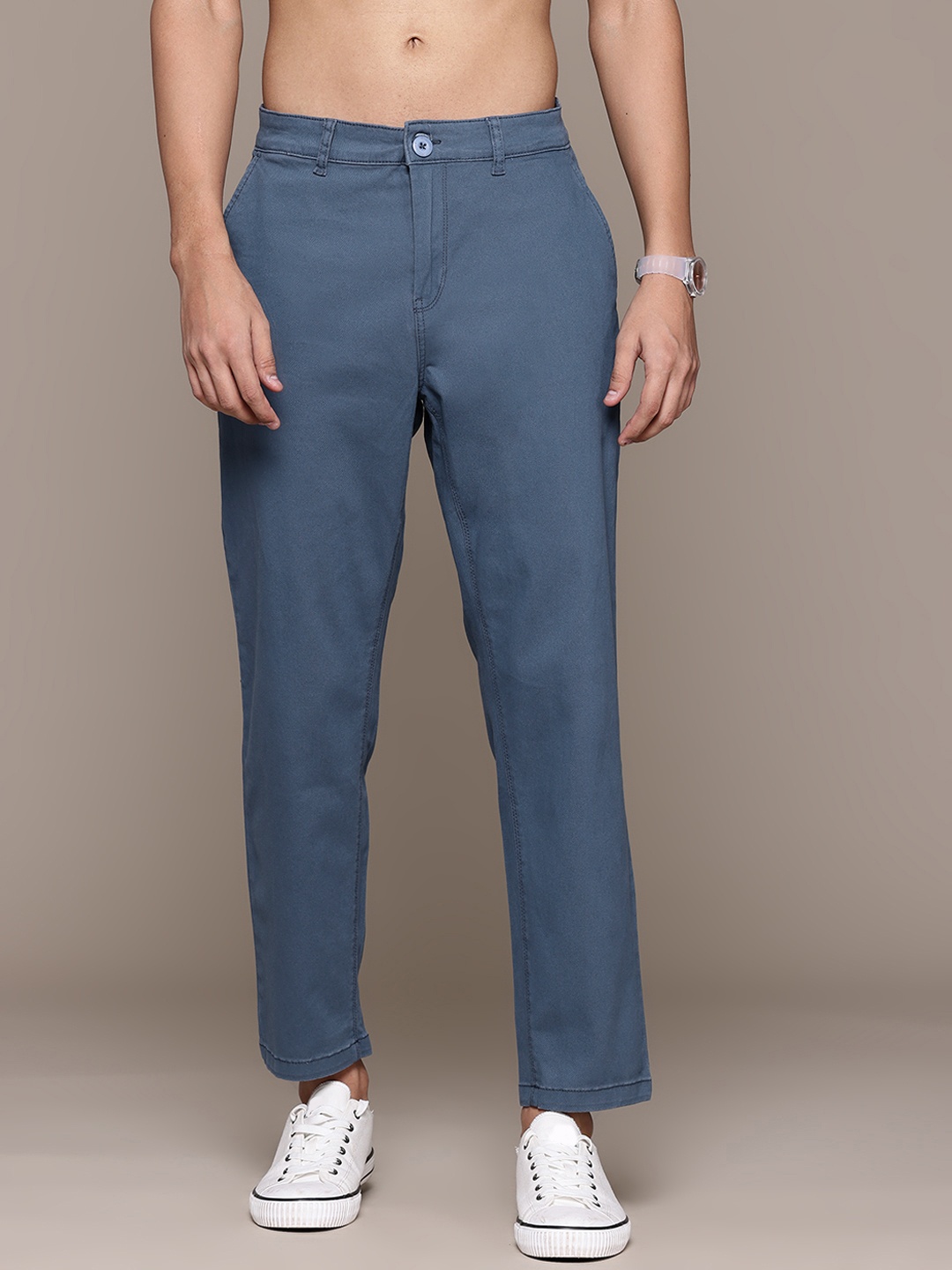 

The Roadster Lifestyle Co. Men Pure Cotton Trousers, Blue