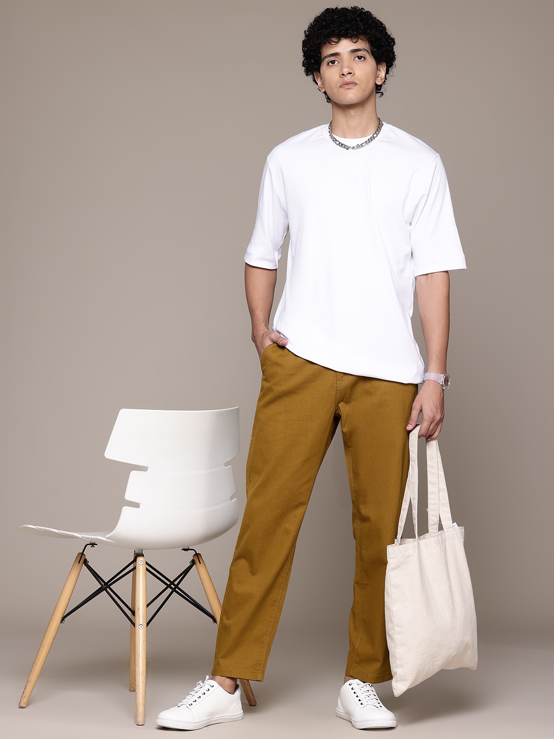 

The Roadster Lifestyle Co. Men Pure Cotton Trousers, Mustard