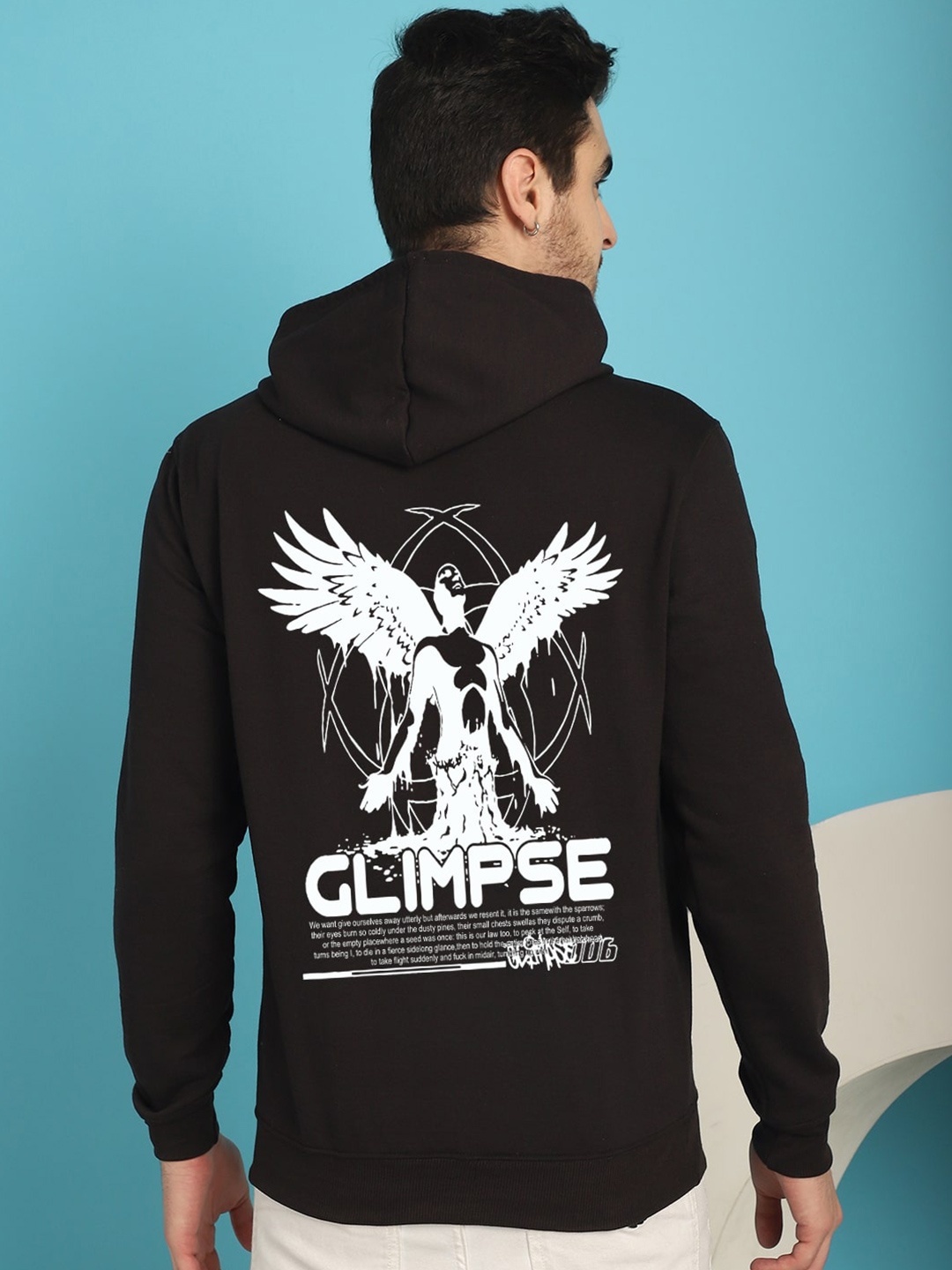 

YOU FOREVER Graphic Printed Hooded Fleece Pullover Sweatshirt, Black
