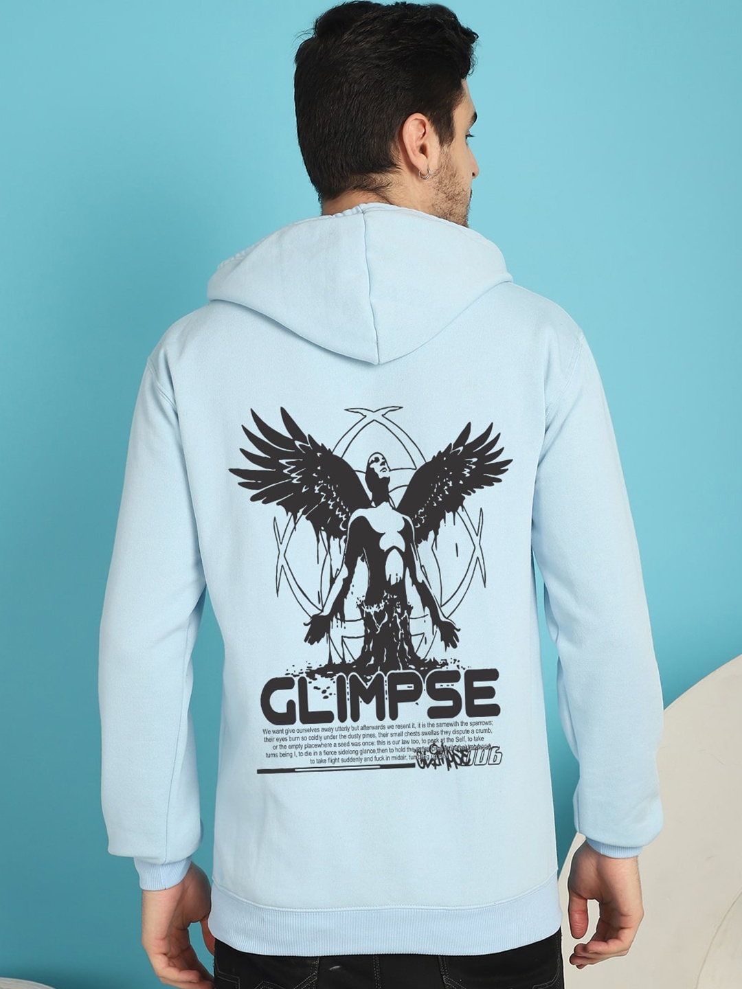 

YOU FOREVER Graphic Printed Hooded Long Sleeves Fleece Pullover Sweatshirt, Blue