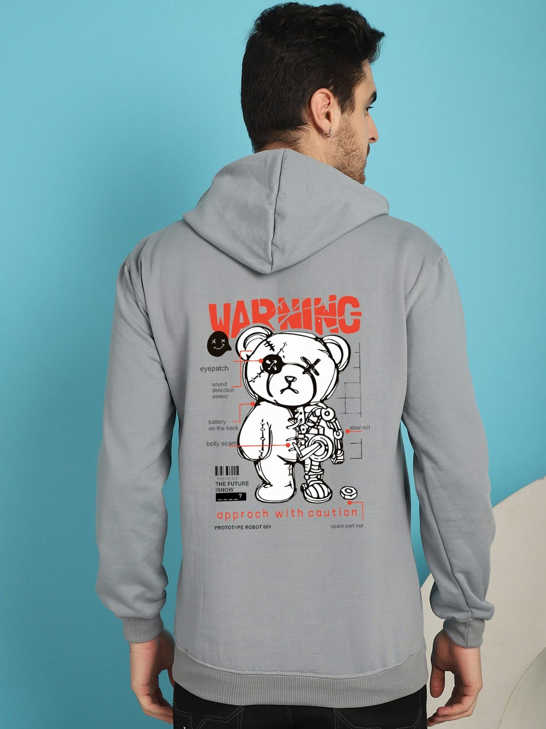 

YOU FOREVER Graphic Printed Hooded Fleece Sweatshirt, Grey