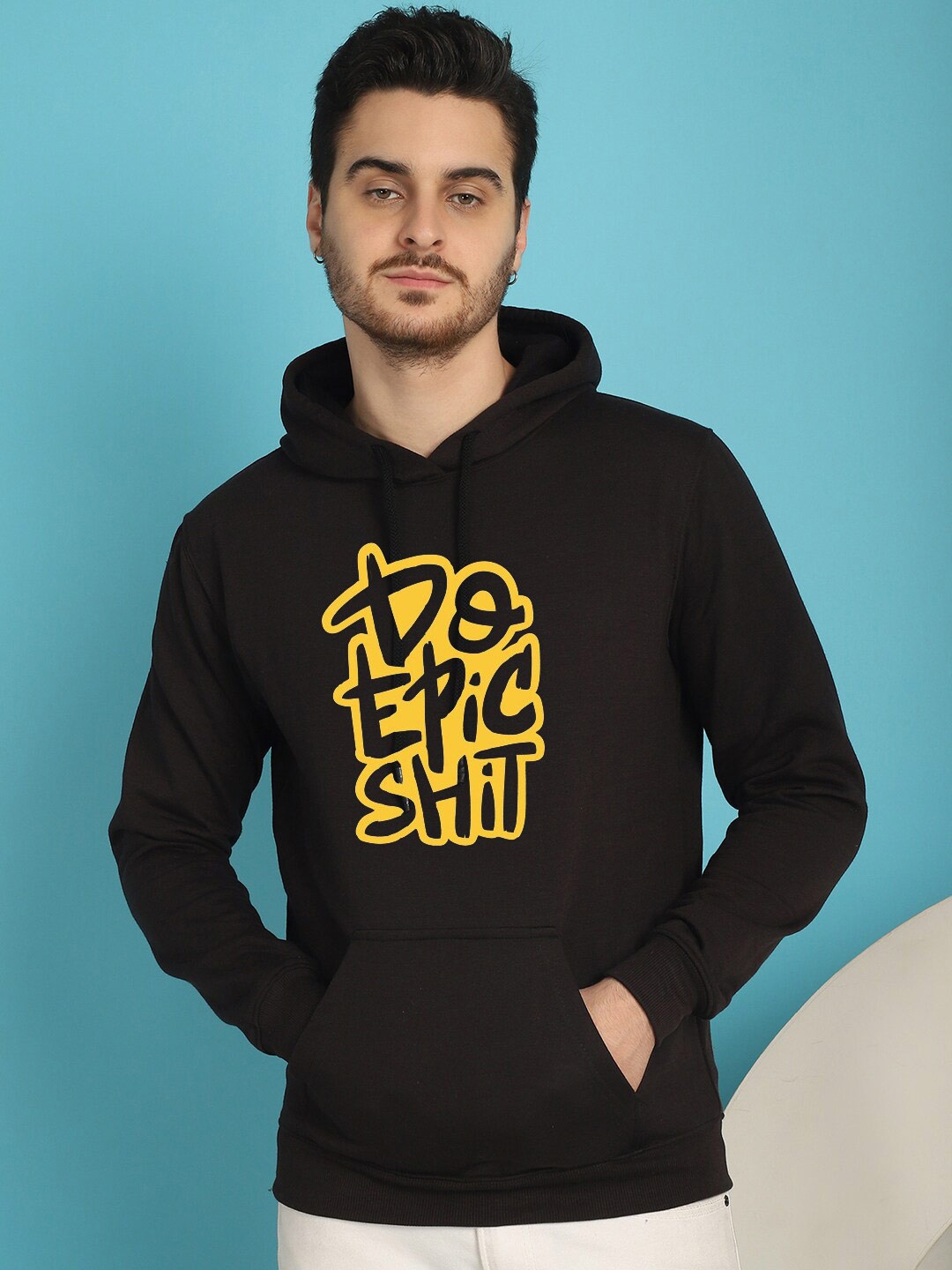

YOU FOREVER Typography Printed Hooded Fleece Pullover, Black