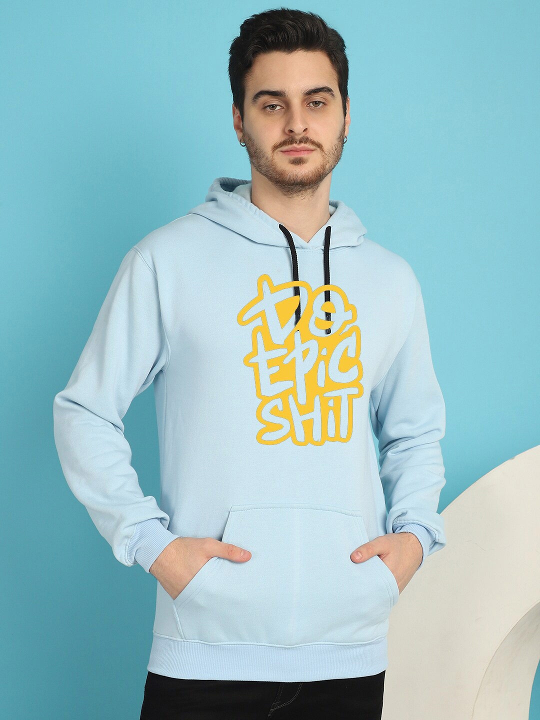 

YOU FOREVER Typography Printed Hooded Fleece Pullover, Blue