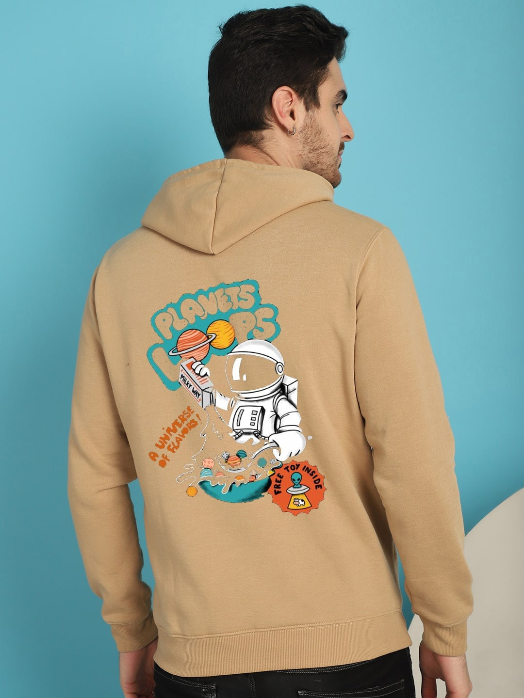 

YOU FOREVER Graphic Printed Hooded Fleece Sweatshirt, Beige