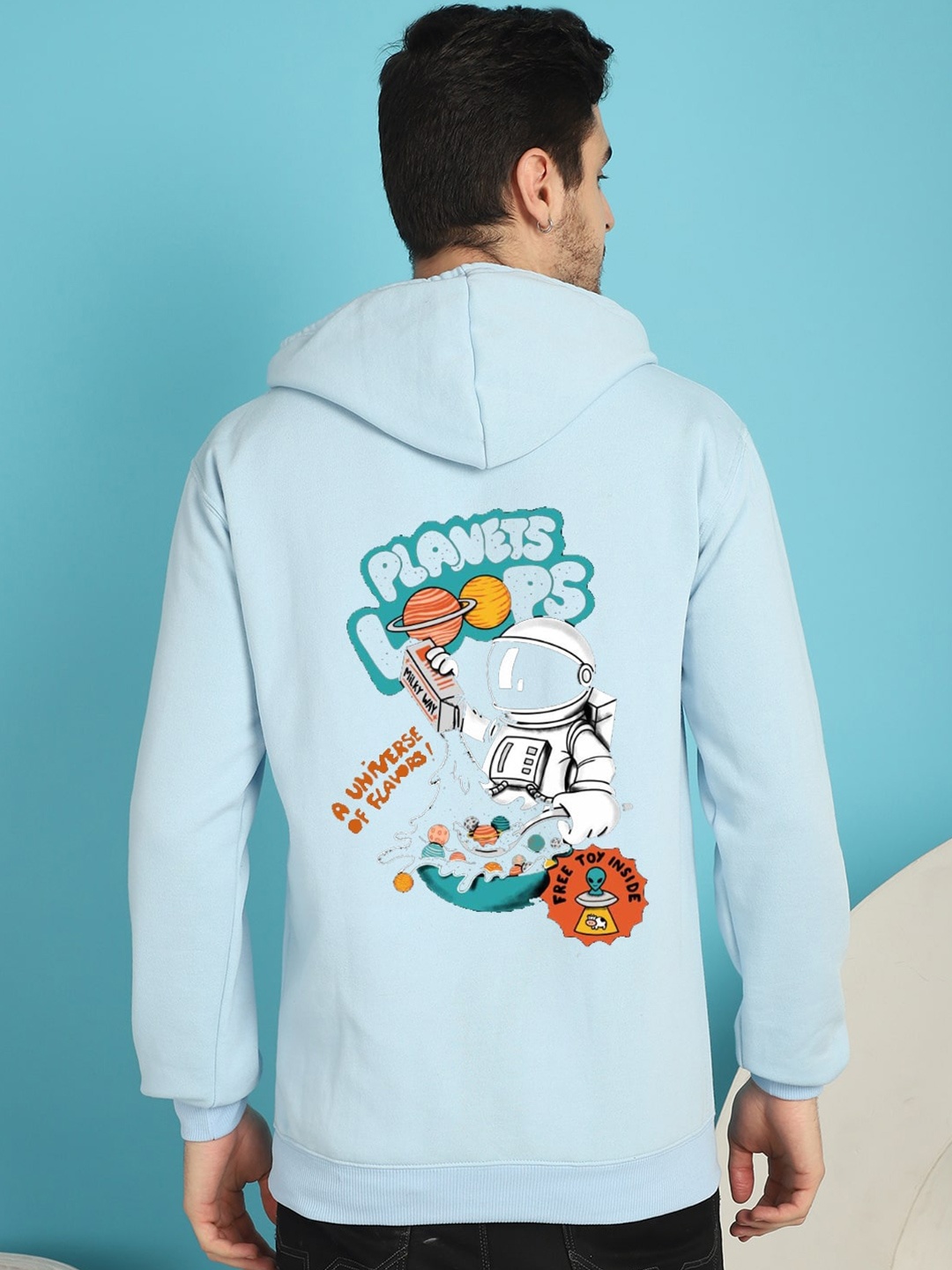 

YOU FOREVER Graphic Printed Hooded Fleece Sweatshirt, Blue