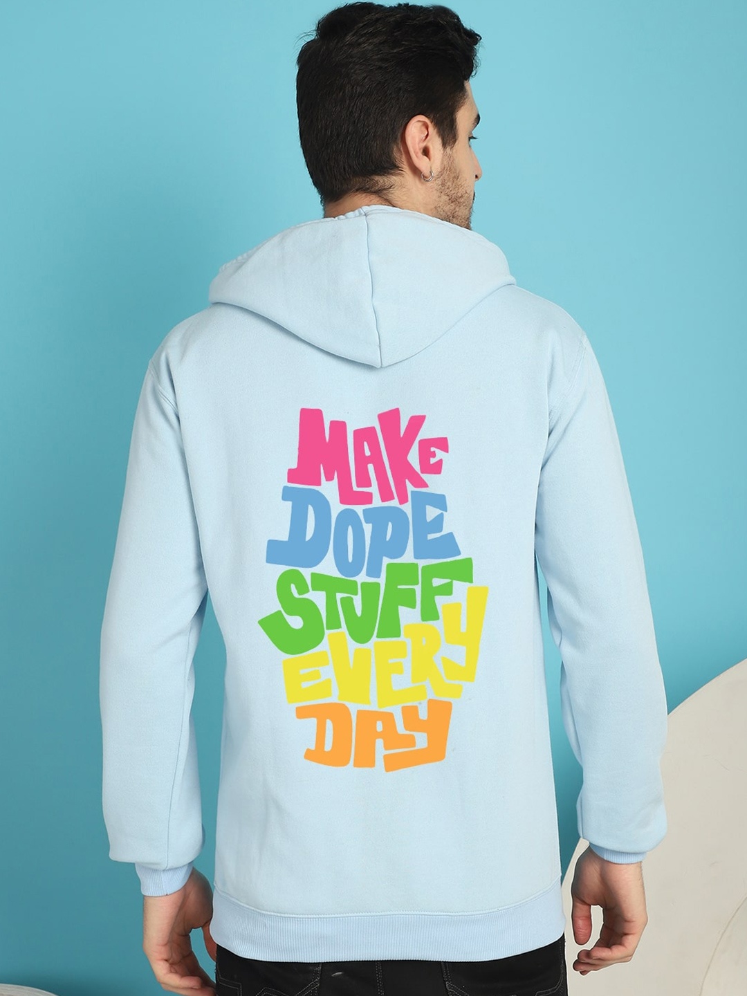 

YOU FOREVER Typography Printed Hooded Fleece Sweatshirt, Blue