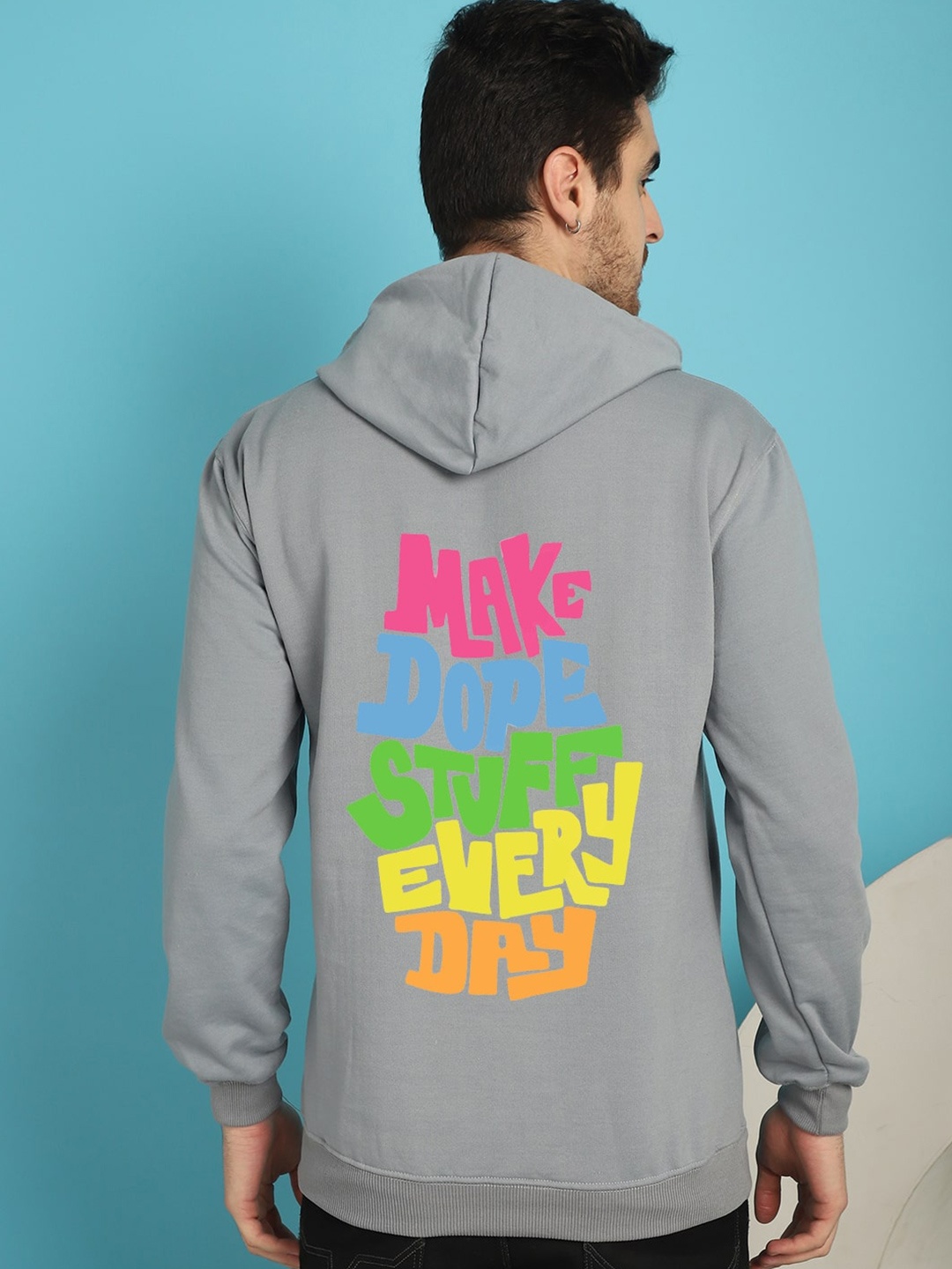 

YOU FOREVER Typography Printed Hooded Fleece Pullover Sweatshirt, Grey
