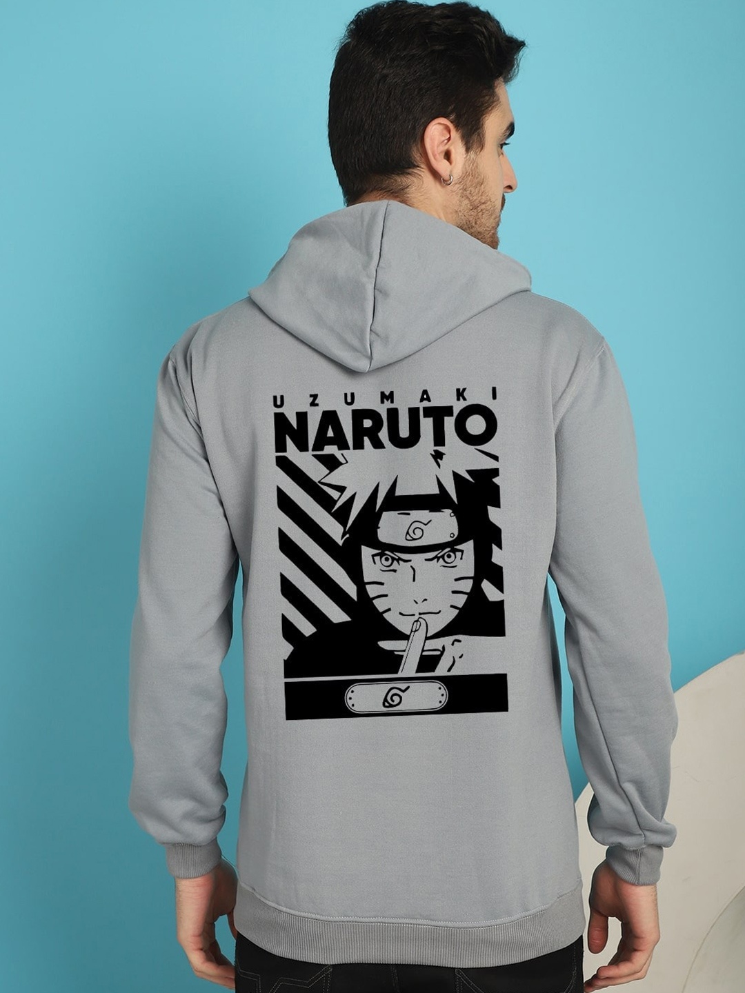 

YOU FOREVER Naruto Printed Hooded Fleece Sweatshirt, Grey