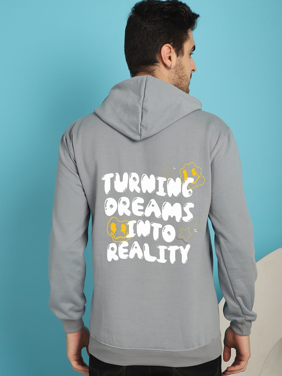 

YOU FOREVER Typography Printed Hooded Neck Long Sleeve Pullover Sweatshirt, Grey