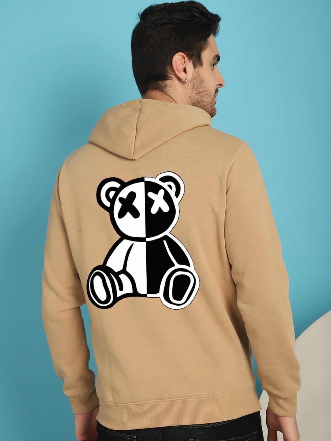 

YOU FOREVER Graphic Printed Hooded Fleece Pullover Sweatshirt, Beige