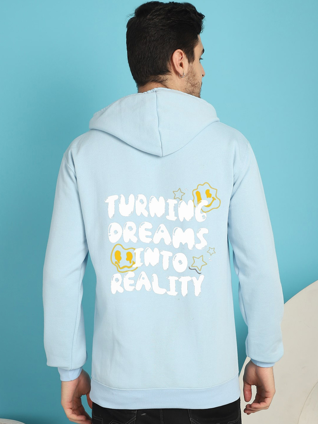 

YOU FOREVER Typography Printed Hooded Fleece Pullover Sweatshirt, Blue