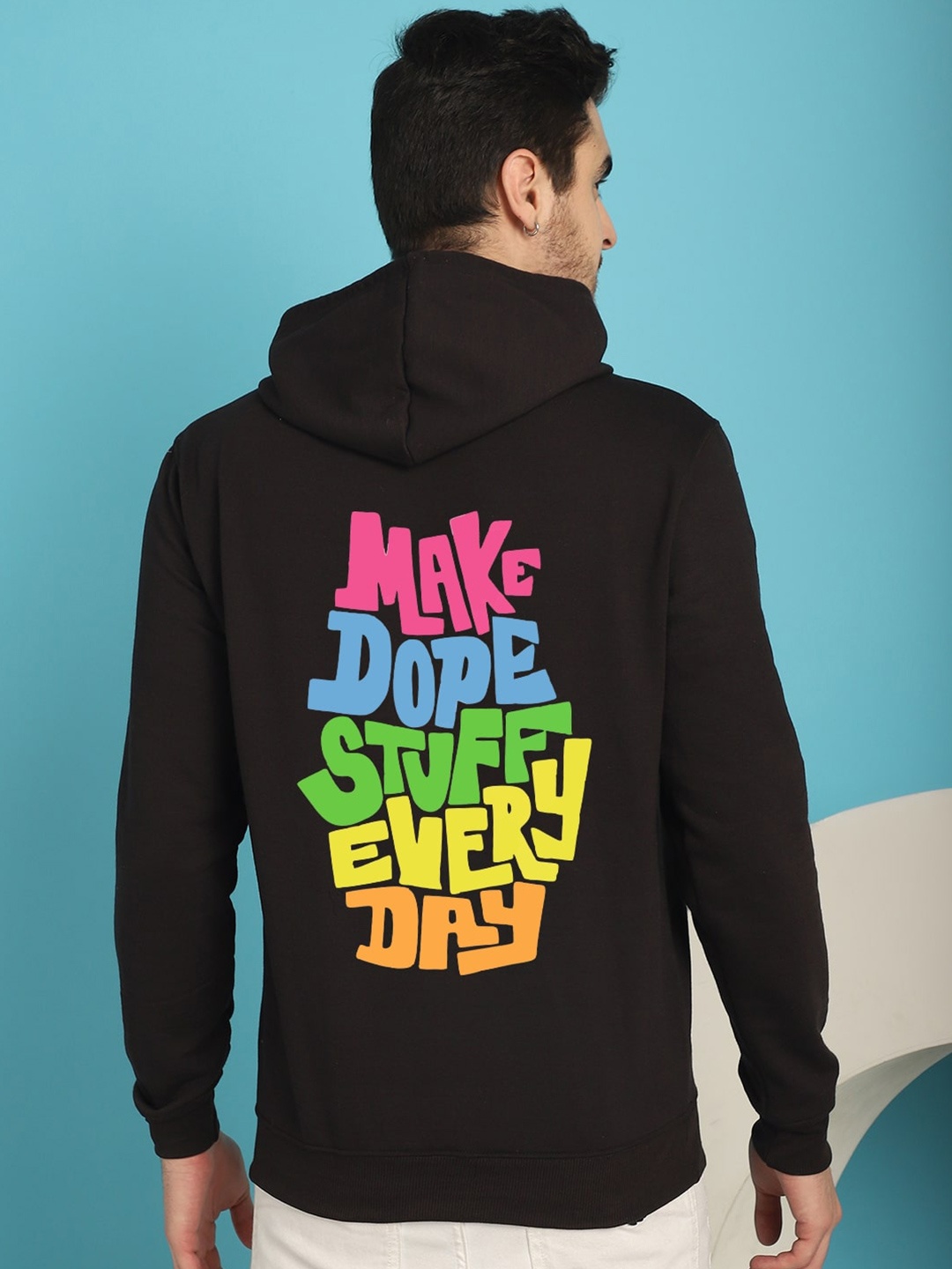 

YOU FOREVER Typography Printed Fleece Hooded Sweatshirt, Black