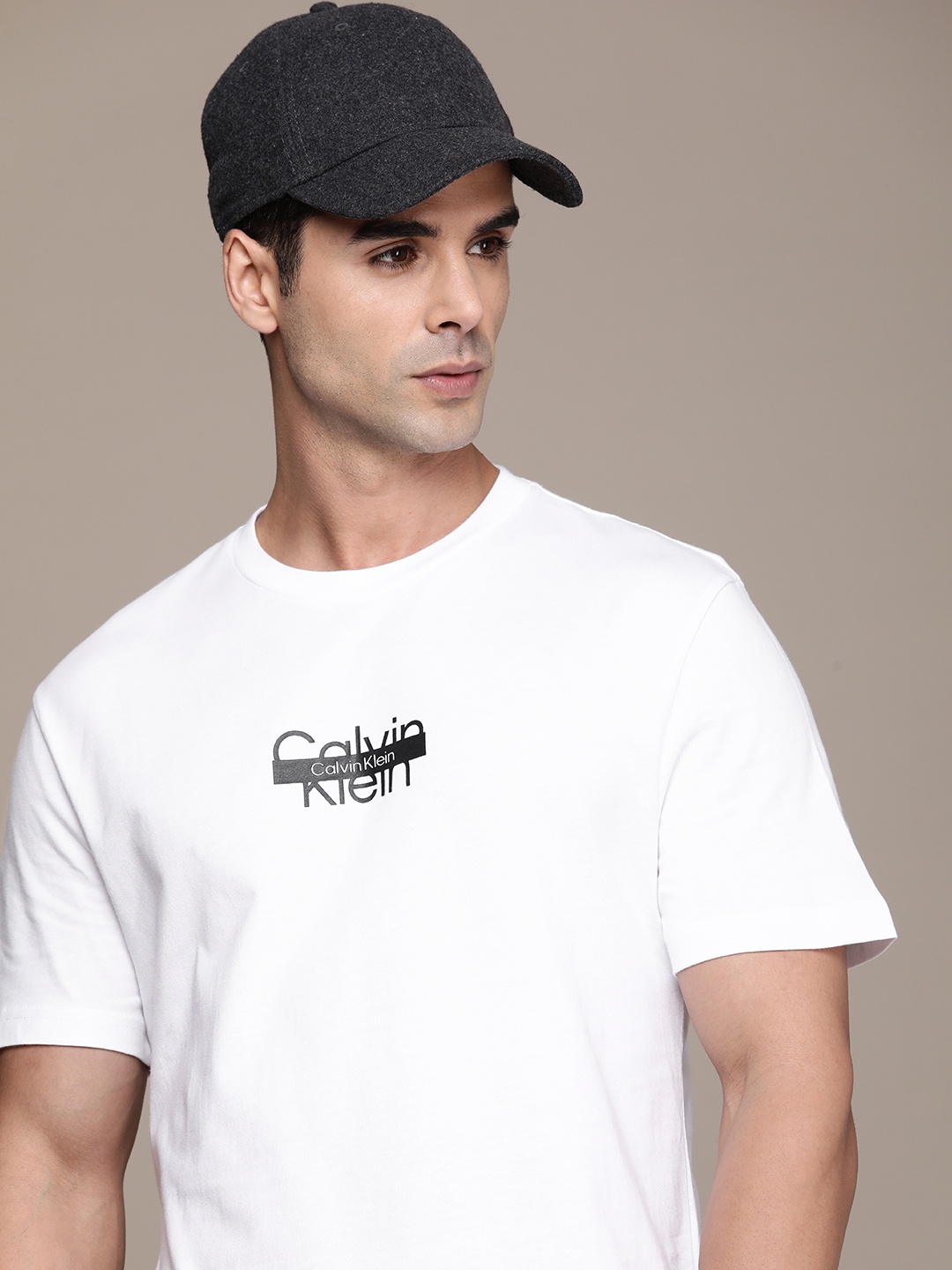 

Calvin Klein Jeans Brand Logo Printed Pure Cotton T-shirt, White