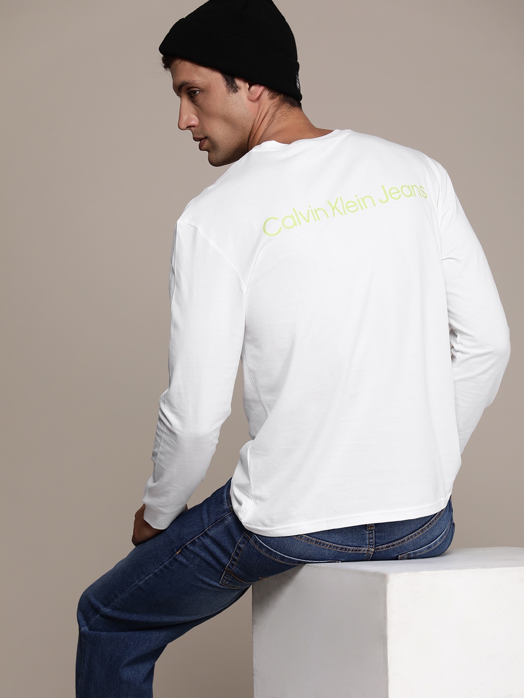 

Calvin Klein Jeans Men Brand Logo Printed Pure Cotton T-shirt, White