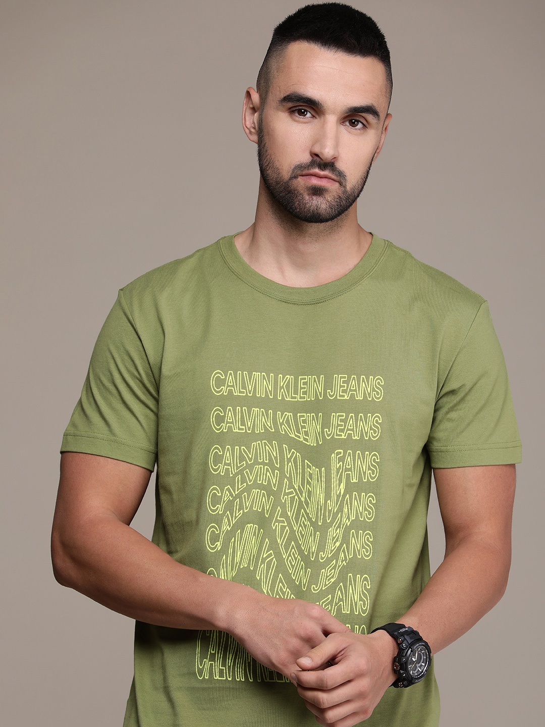

Calvin Klein Jeans Brand Logo Printed Pure Cotton T-shirt, Green