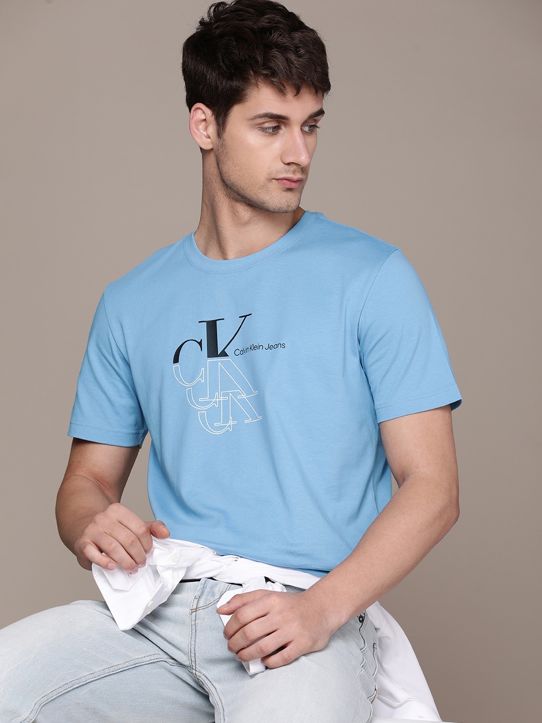 

Calvin Klein Jeans Brand Logo Printed Pure Cotton T-shirt, Blue